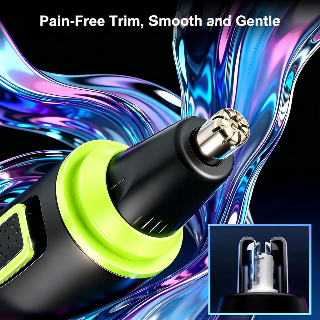 Nose Hair Trimmer Rechargeable for Men, Painless Nasal Ear Eyebrow Facial Hair Trimmer, IPX7 Waterproof, Dual Edge Blades, Green - Damaged Box