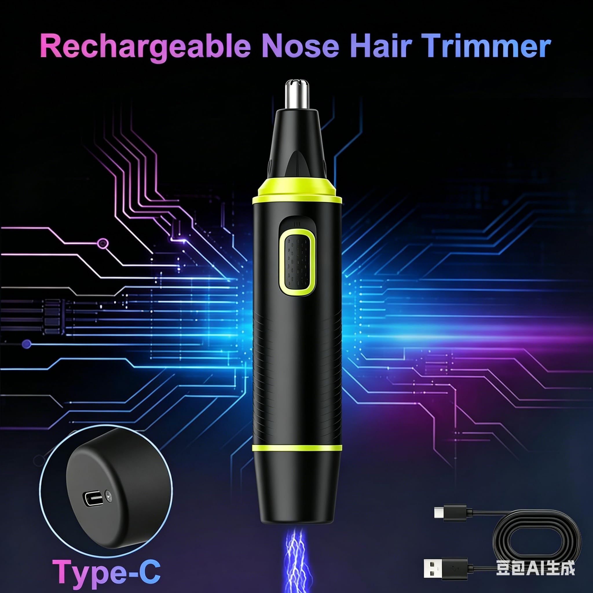 Nose Hair Trimmer Rechargeable for Men, Painless Nasal Ear Eyebrow Facial Hair Trimmer, IPX7 Waterproof, Dual Edge Blades, Green - Damaged Box