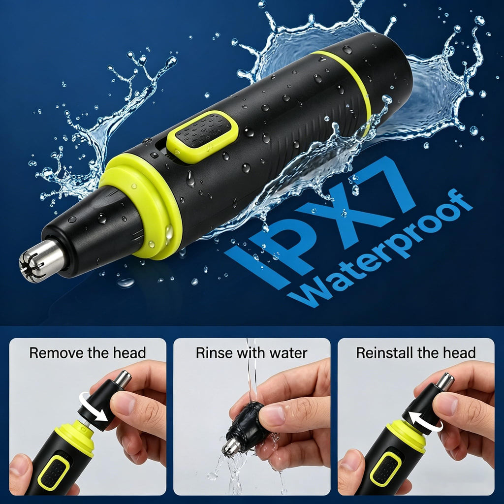 Nose Hair Trimmer Rechargeable for Men, Painless Nasal Ear Eyebrow Facial Hair Trimmer, IPX7 Waterproof, Dual Edge Blades, Green - Damaged Box