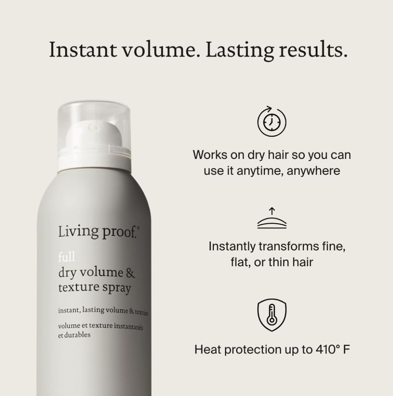 Living Proof Full Dry Volume & Texture Spray - Weightless Buildable Volume & Texture for Fine/Flat Hair - Heat Protection up to 210 ^0C - Vegan, Silicone- & Paraben-Free - Damaged Box