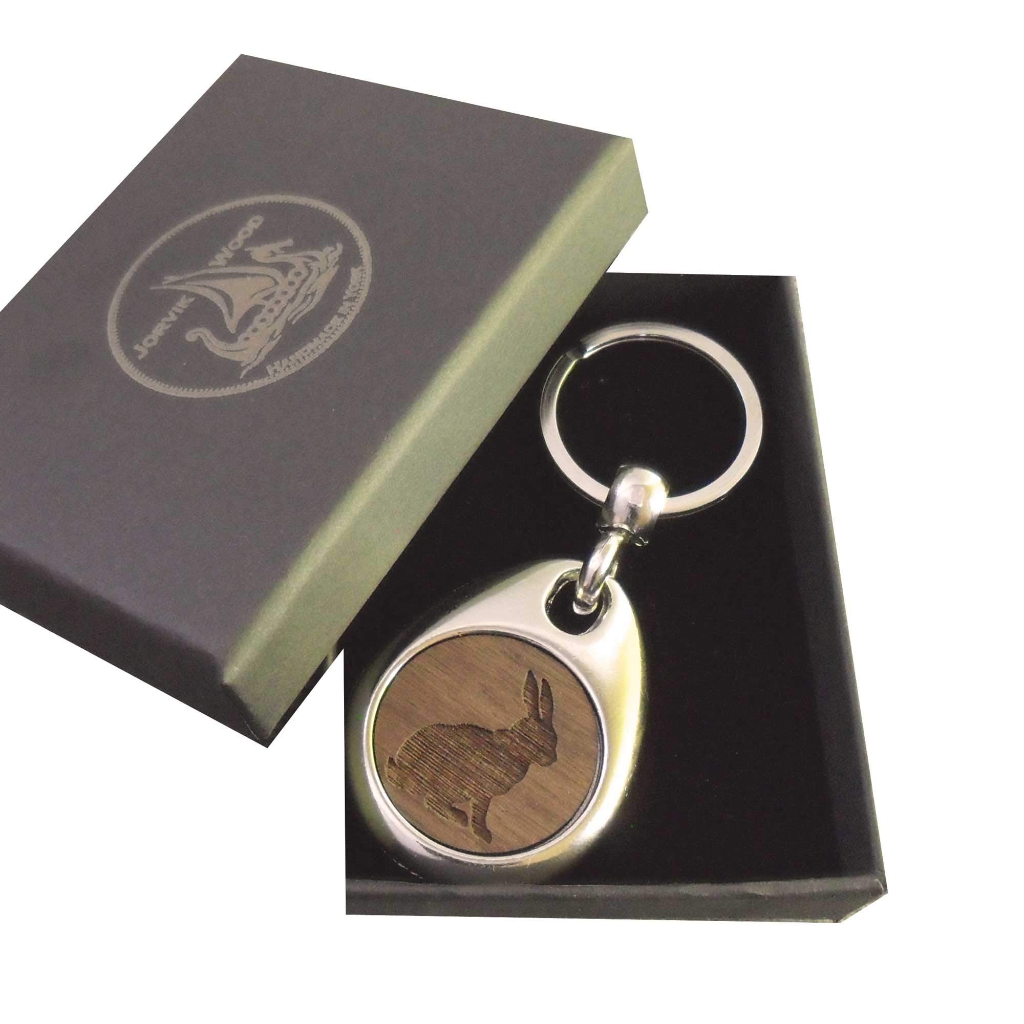 Jorvik Wooden Keyring - Rabbit Design Key Fob with Gift Box - Wood Keychain for Keys - Damaged Box
