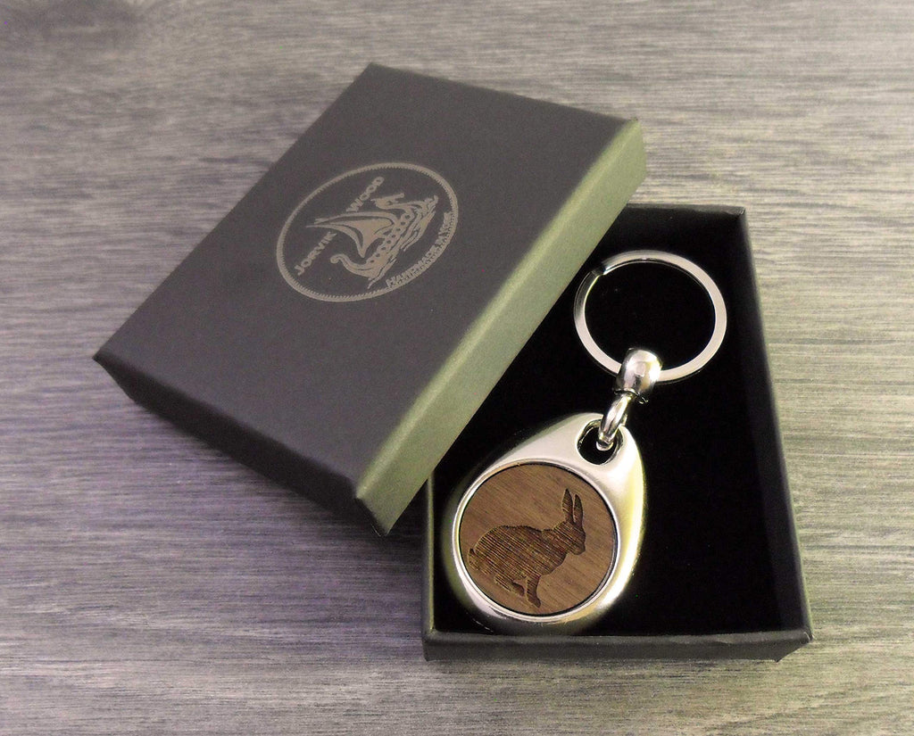 Jorvik Wooden Keyring - Rabbit Design Key Fob with Gift Box - Wood Keychain for Keys - Damaged Box