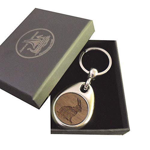 Jorvik Wooden Keyring - Rabbit Design Key Fob with Gift Box - Wood Keychain for Keys - Damaged Box