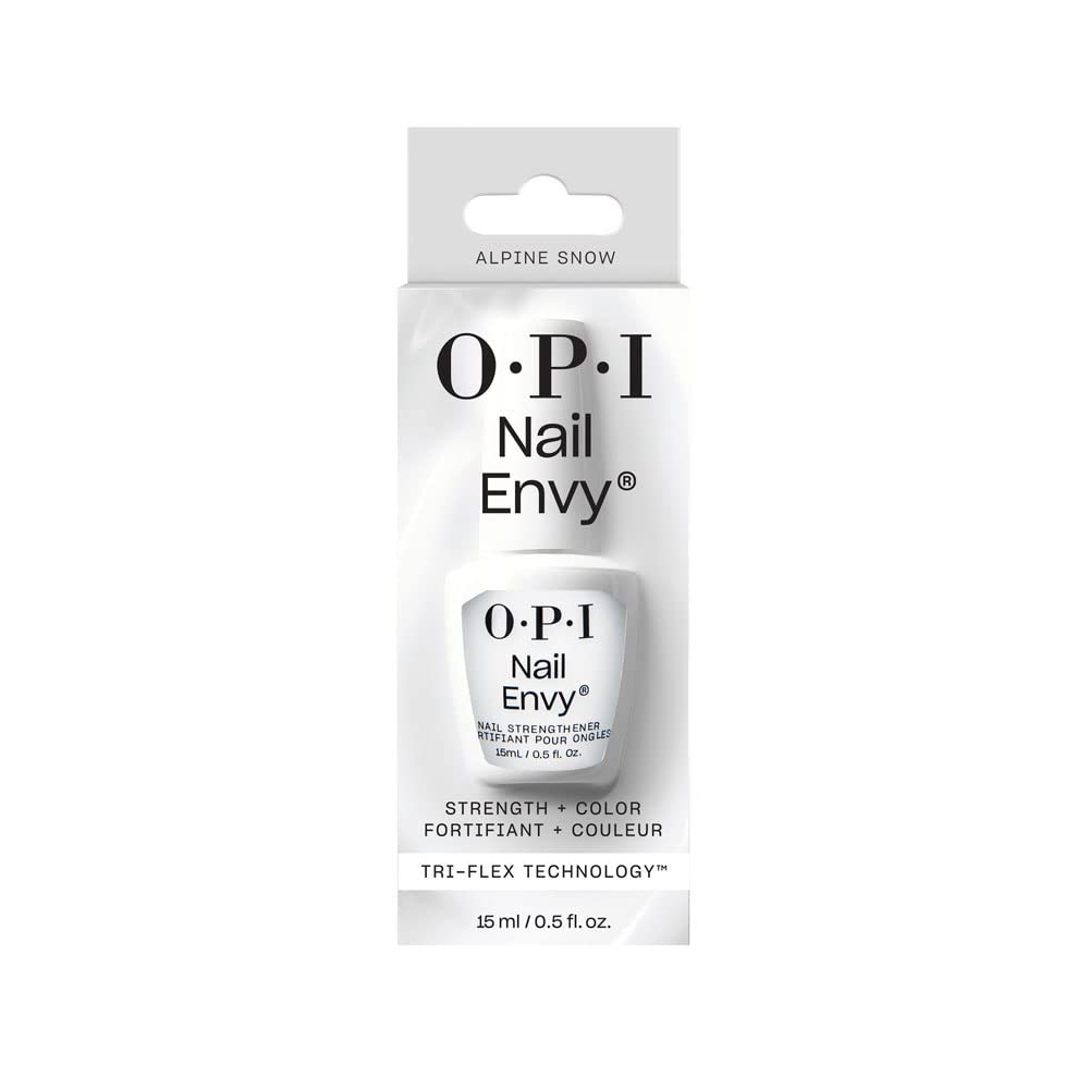 OPI Nail Envy Nail Polish, Strong Nail Strengthener Treatment For Strong Nails, Vegan Nail Repair and Strenght for Damaged Nails, White Nail Polish Alpine Snow 15ml - Damaged Box