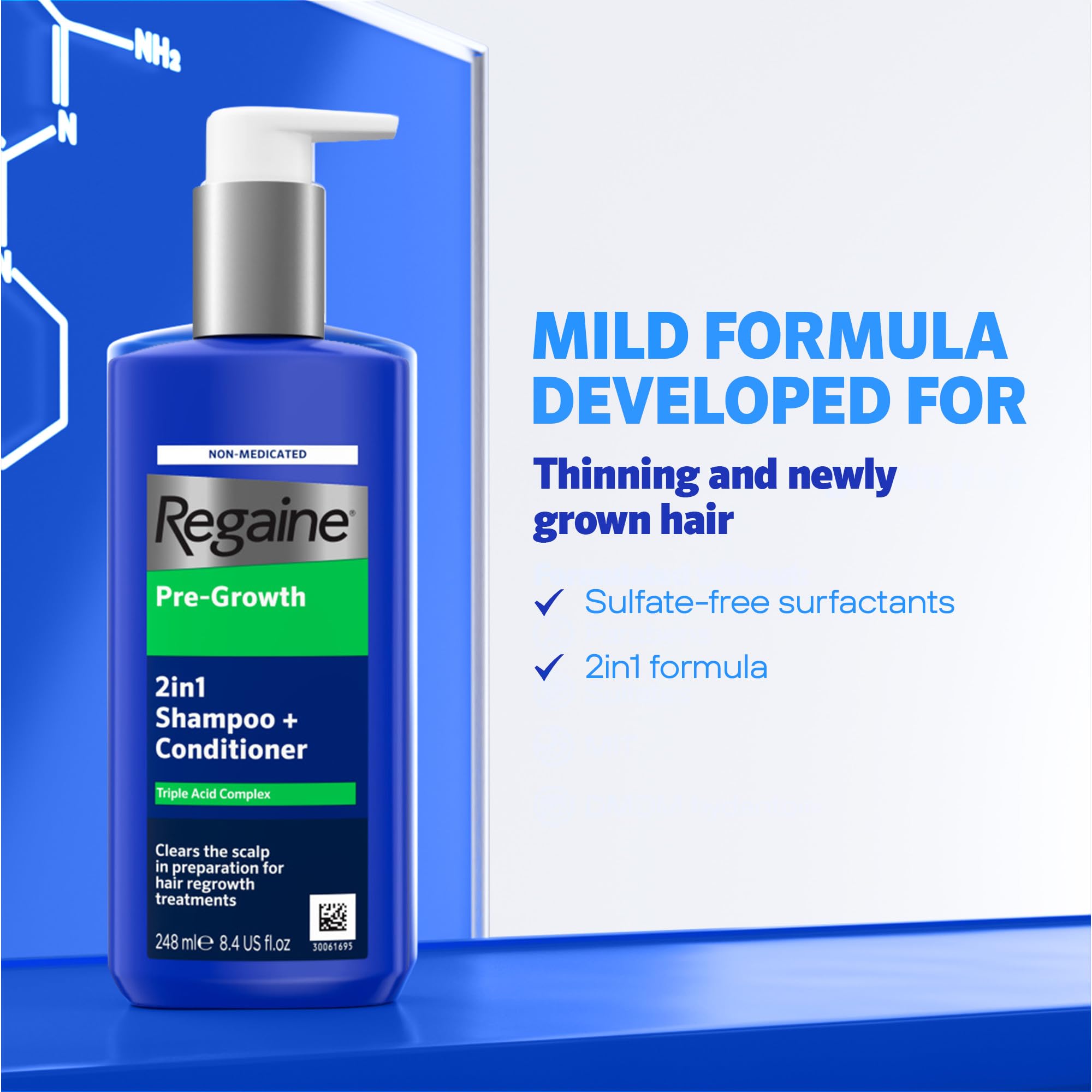 Regaine Pre-Growth 2in1 Shampoo & Conditioner 248ml - Triple Acid Complex for Hair Regrowth Treatment Prep - Damaged Box