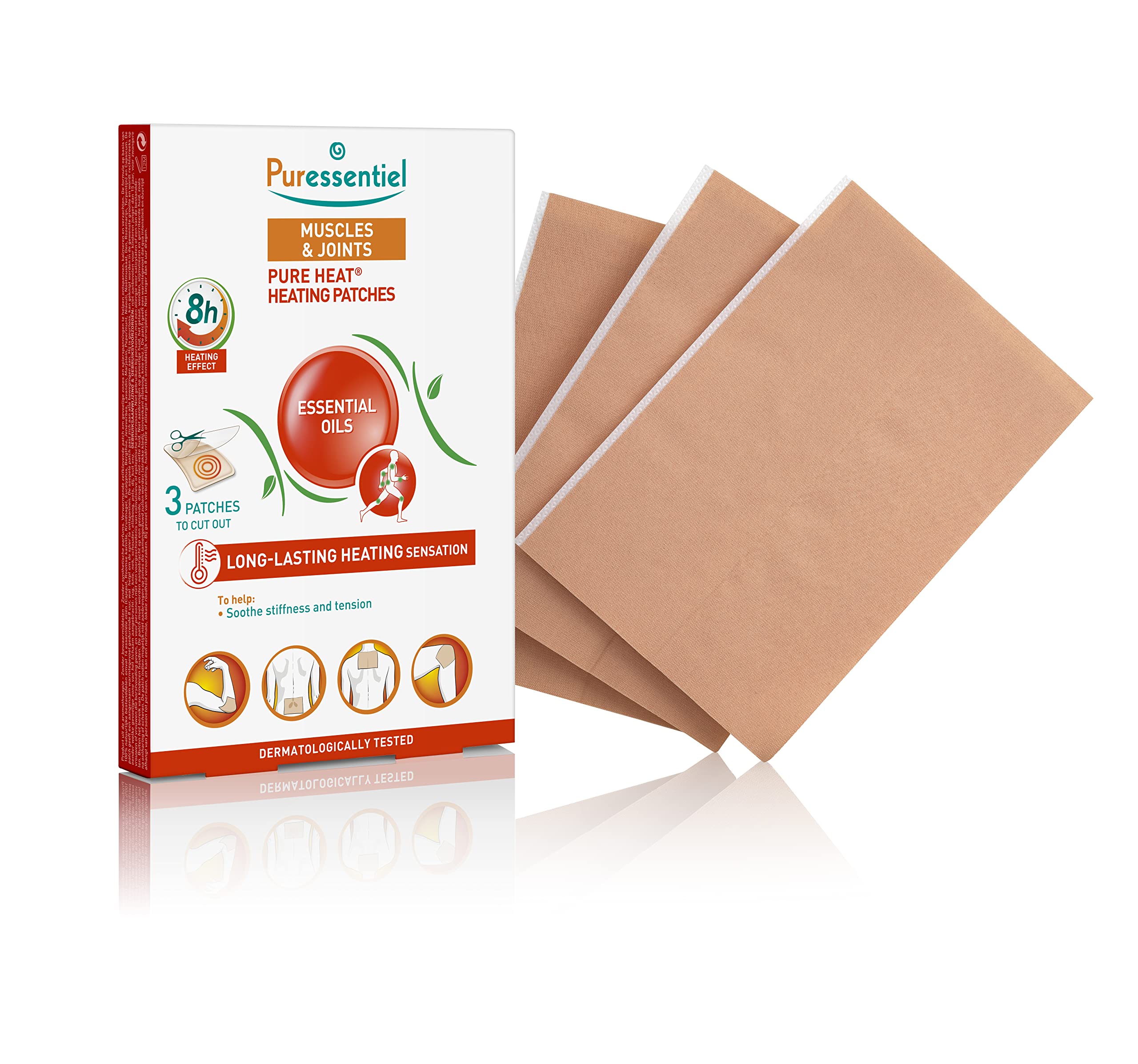 Puressentiel Muscles & Joints Heating Pat Patches, 3 Count, 14 Essential Oils, Capsicum, Soothing Warmth, 8-Hour Relief - Damaged Box