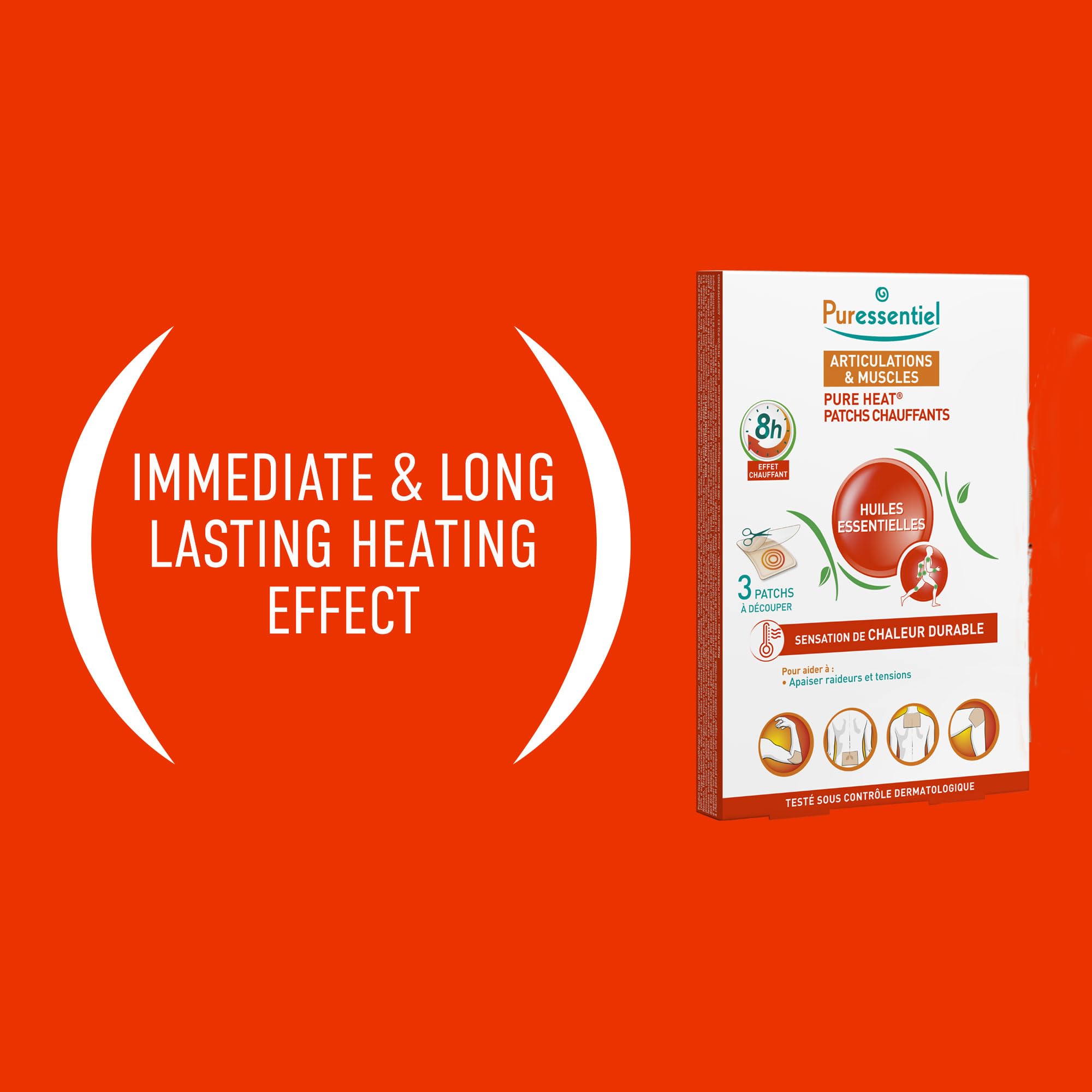 Puressentiel Muscles & Joints Heating Pat Patches, 3 Count, 14 Essential Oils, Capsicum, Soothing Warmth, 8-Hour Relief - Damaged Box