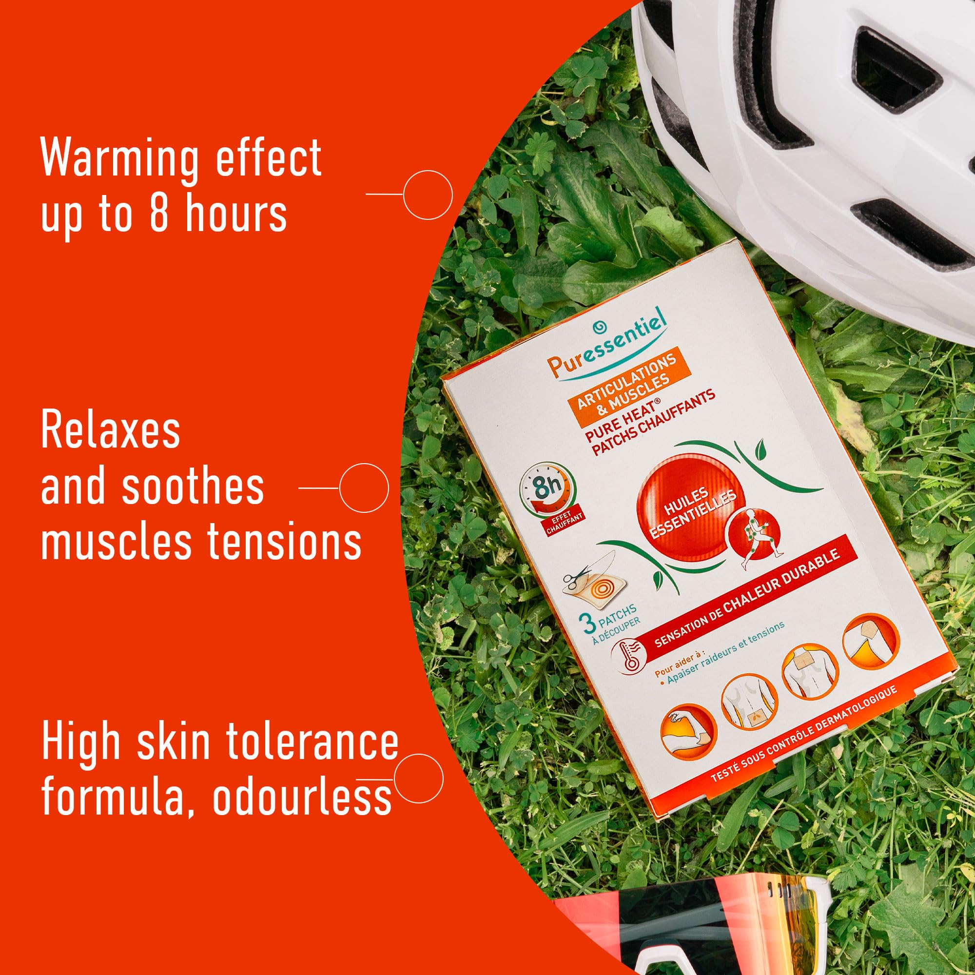 Puressentiel Muscles & Joints Heating Pat Patches, 3 Count, 14 Essential Oils, Capsicum, Soothing Warmth, 8-Hour Relief - Damaged Box