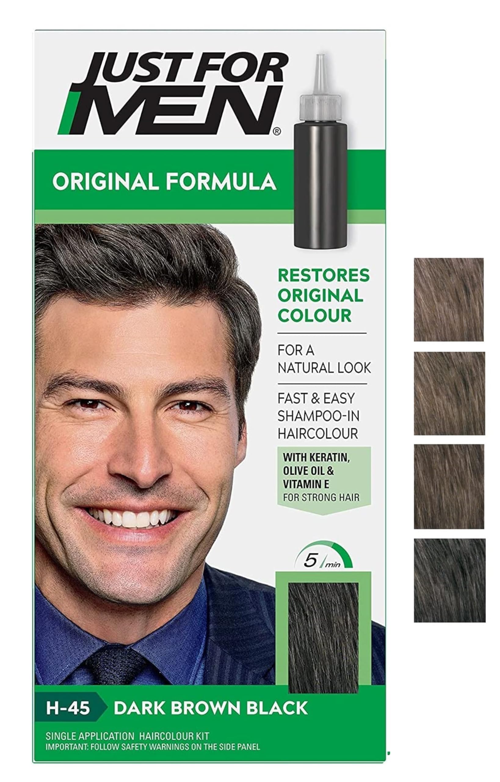 Just for Men Original Formula Hair Dye - Dark Brown Black H45 - Restores Natural Colour - Damaged Box
