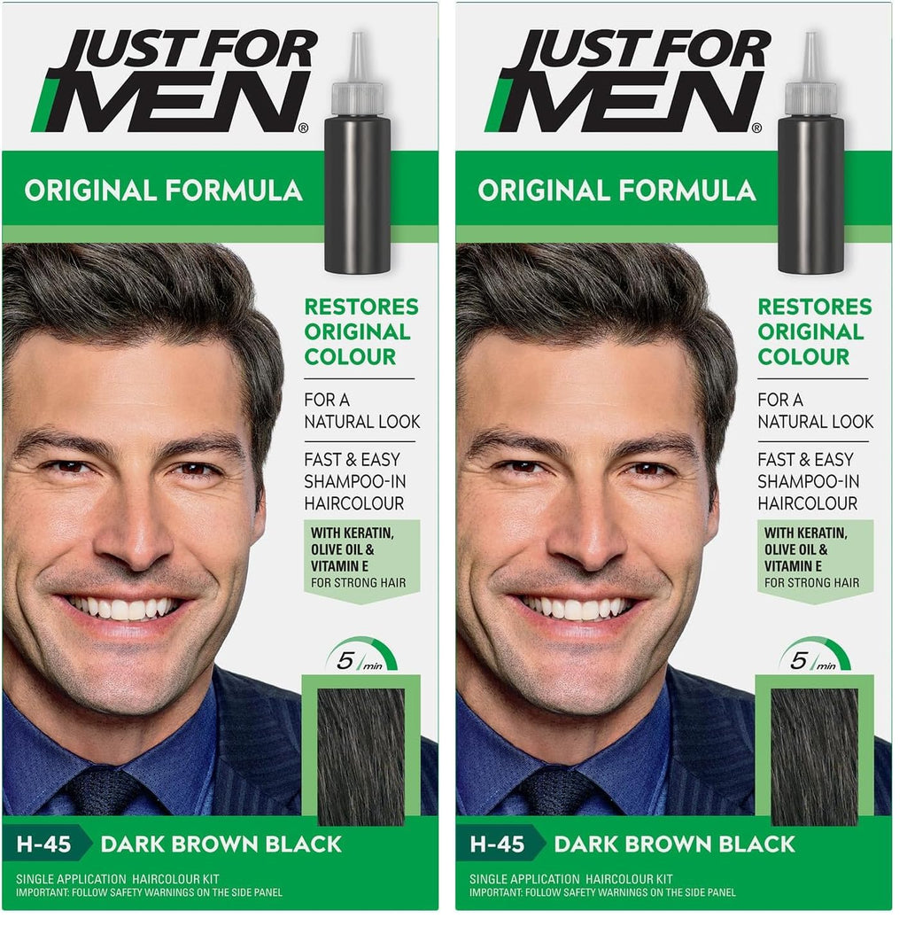 Just for Men Original Formula Hair Dye - Dark Brown Black H45 - Restores Natural Colour - Damaged Box