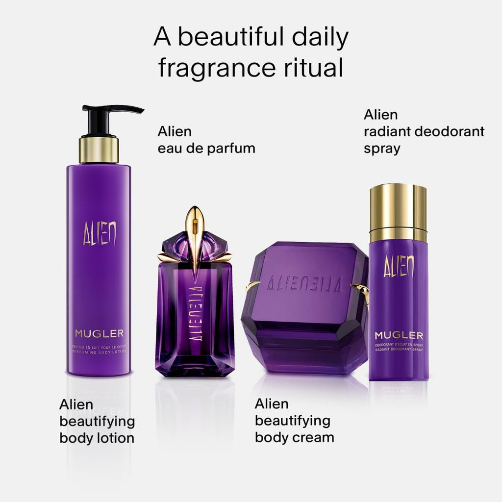 Mugler Alien Beautifying Body Cream for Women, Luxurious Ambery Woody Floral Scent with Jasmine Sambac, Cashmeran Wood and White Amber, Indulgent Moisturising Radiant Bodycare - Damaged Box