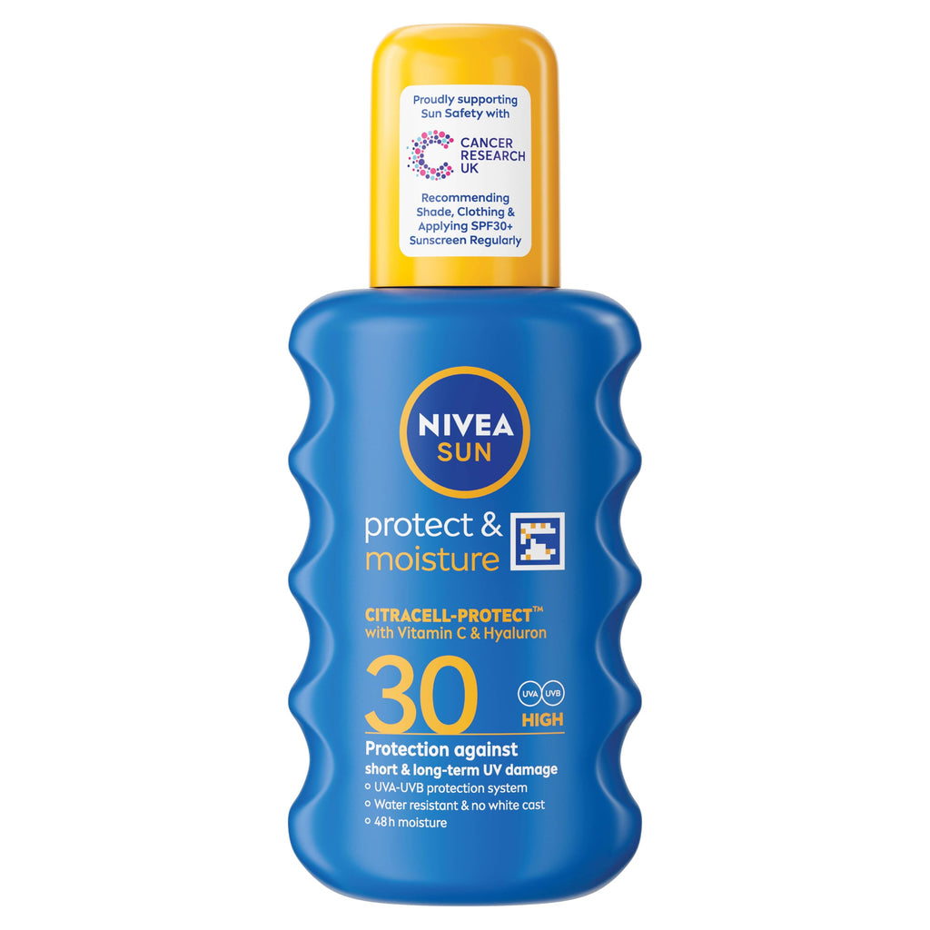 NIVEA SUN Protect & Moisture Sun Spray SPF 30 - 200ml Moisturising Suncream - UVA UVB Protection, No White Cast