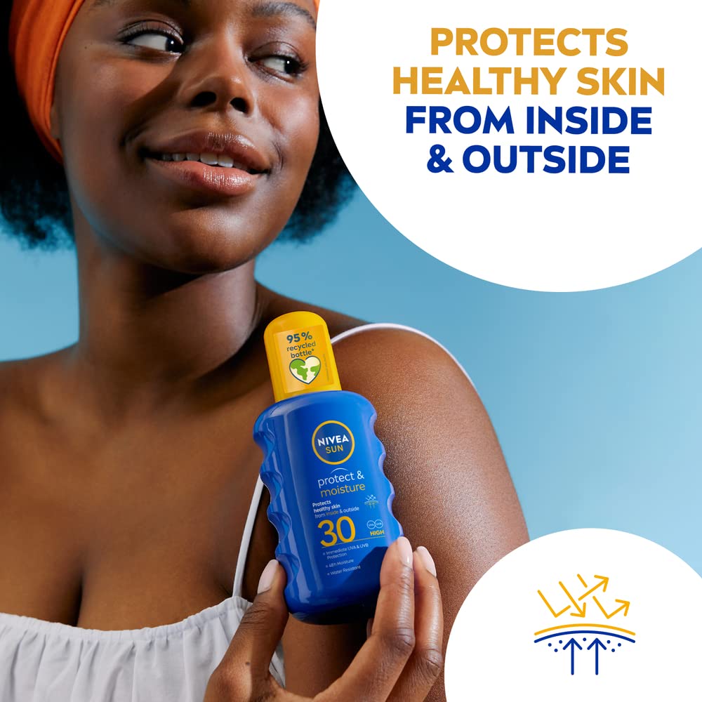 NIVEA SUN Protect & Moisture Sun Spray SPF 30 - 200ml Moisturising Suncream - UVA UVB Protection, No White Cast