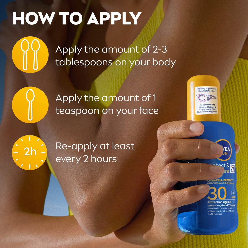 NIVEA SUN Protect & Moisture Sun Spray SPF 30 - 200ml Moisturising Suncream - UVA UVB Protection, No White Cast