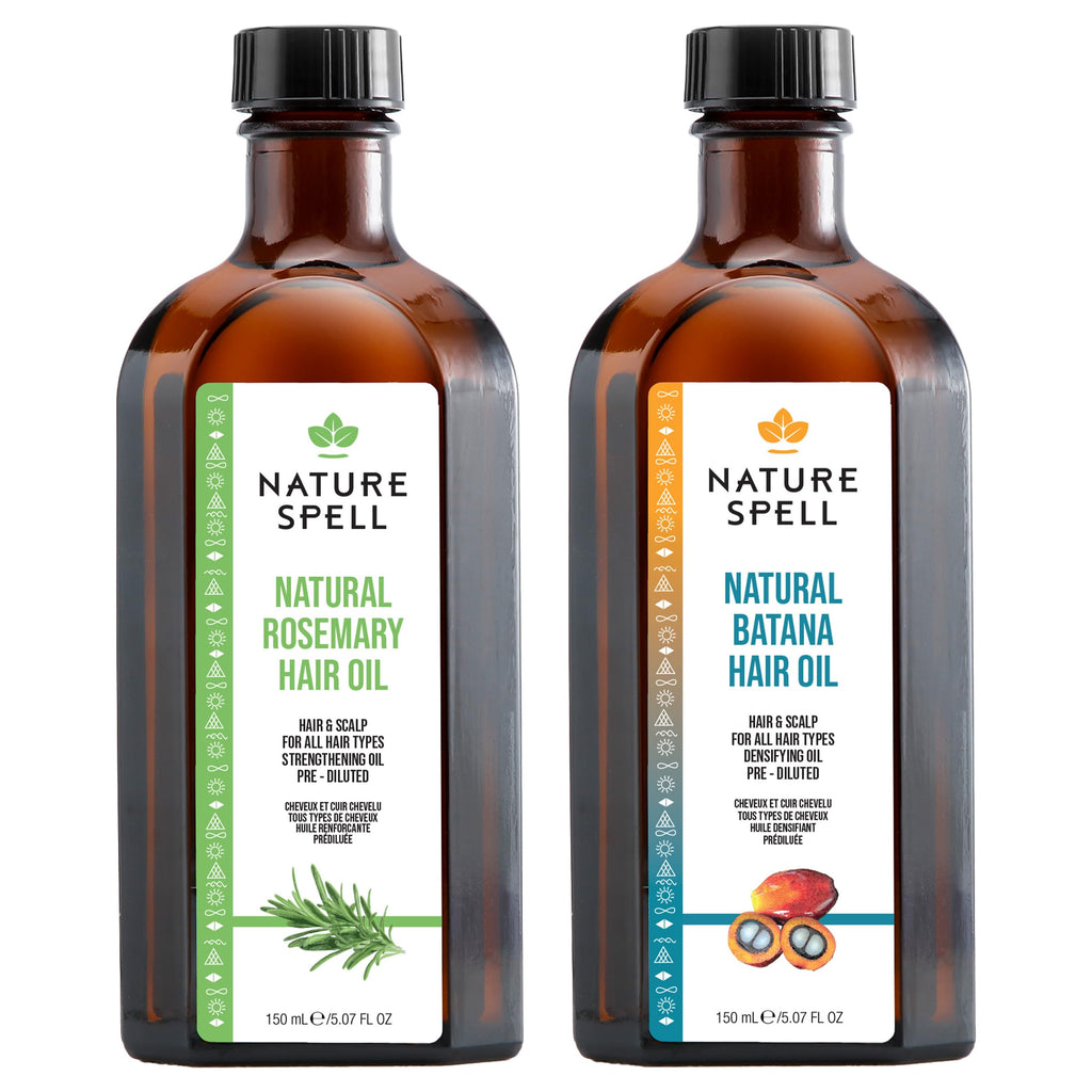 Nature Spell Hair Growth Duo — Rosemary & Batana Oils — Pre-Diluted Set for Dry, Damaged Hair — 2 x 150ml - Damaged Box