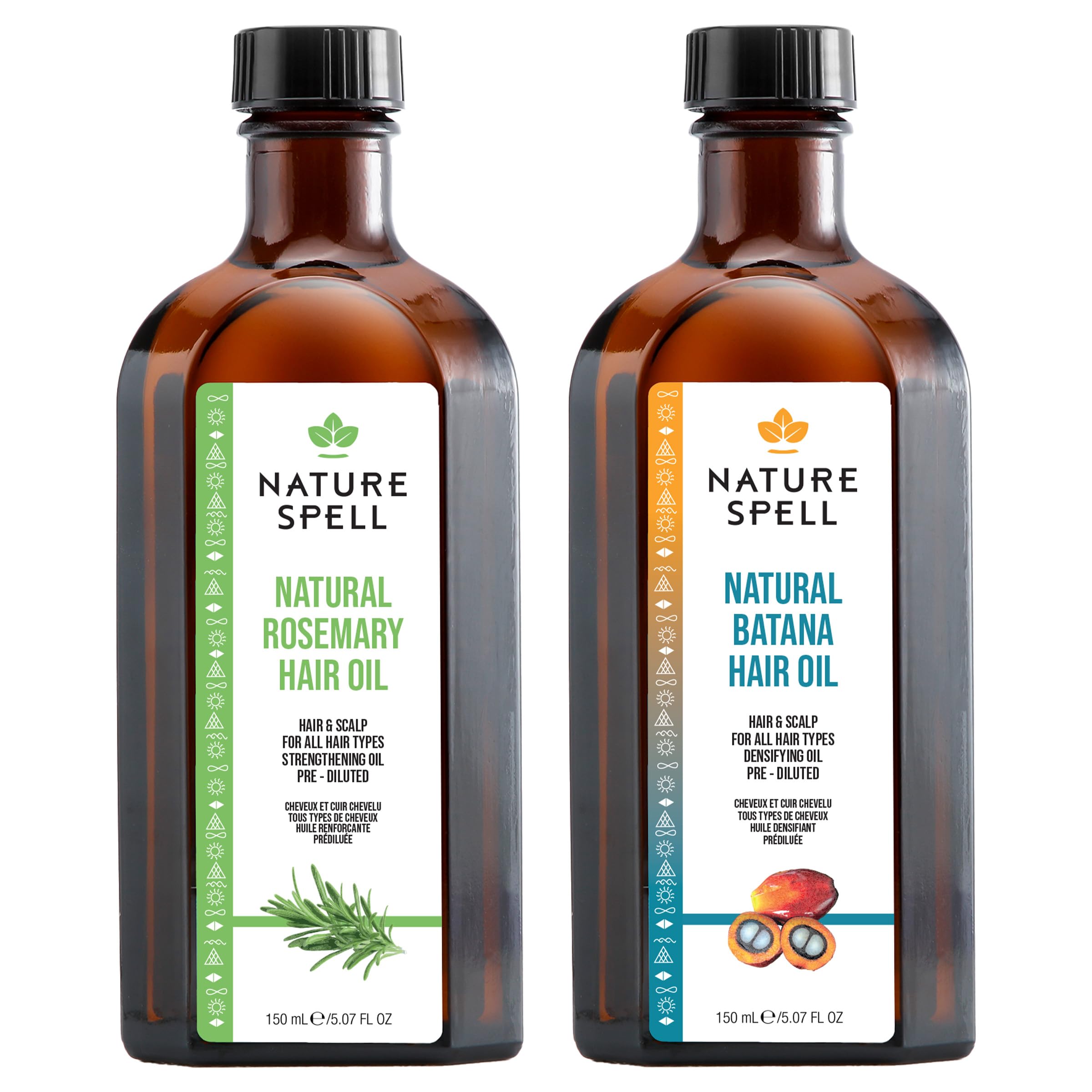 Nature Spell Hair Growth Duo — Rosemary & Batana Oils — Pre-Diluted Set for Dry, Damaged Hair — 2 x 150ml - Damaged Box
