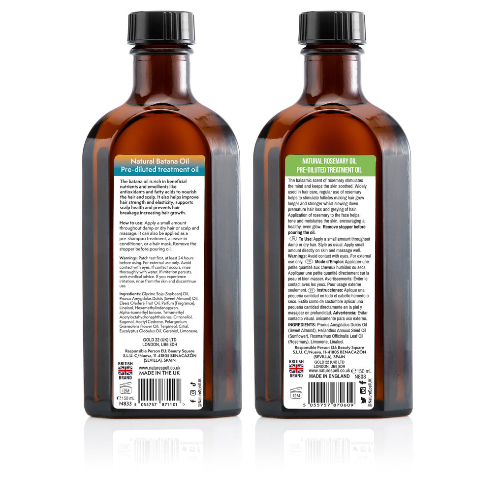 Nature Spell Hair Growth Duo — Rosemary & Batana Oils — Pre-Diluted Set for Dry, Damaged Hair — 2 x 150ml - Damaged Box