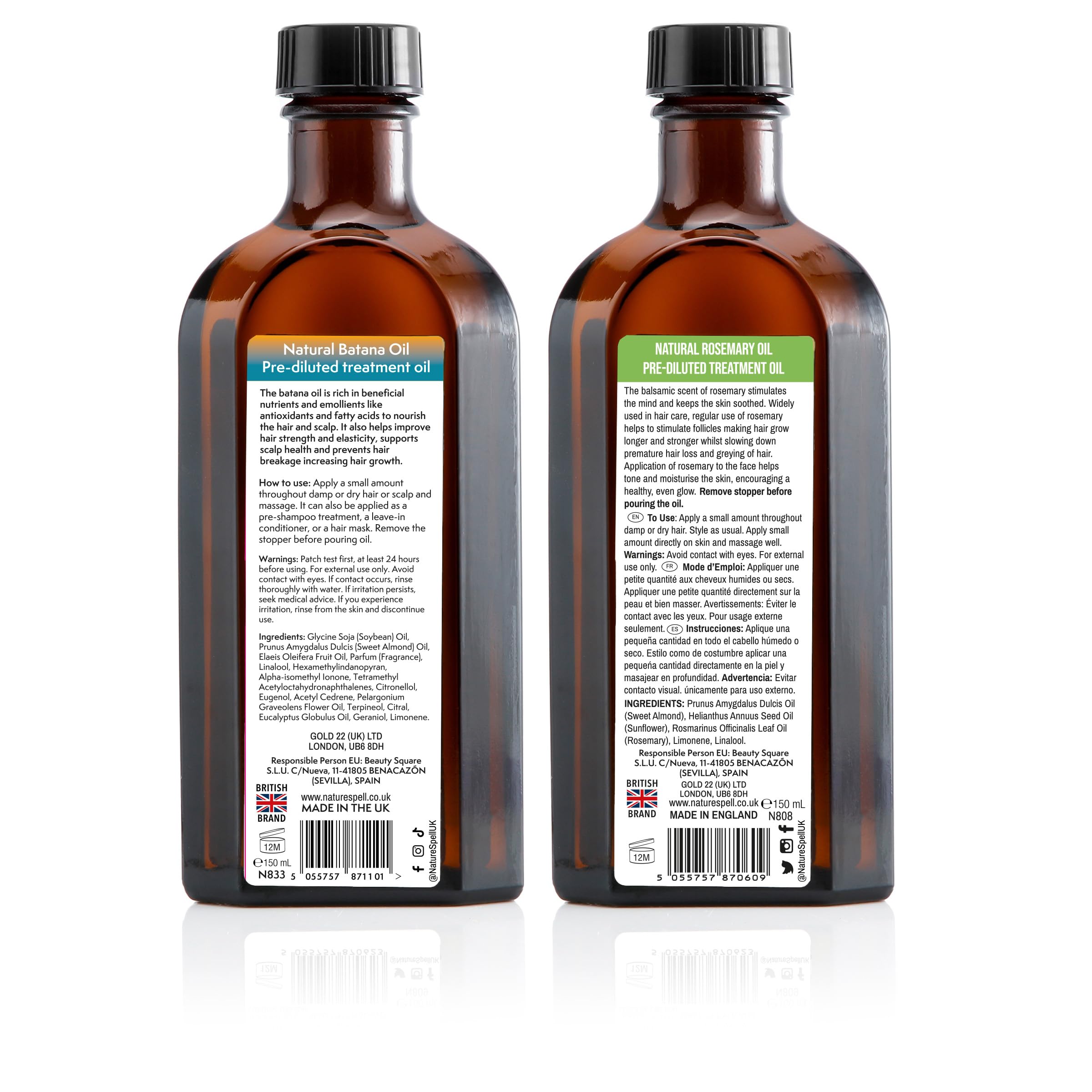 Nature Spell Hair Growth Duo — Rosemary & Batana Oils — Pre-Diluted Set for Dry, Damaged Hair — 2 x 150ml - Damaged Box