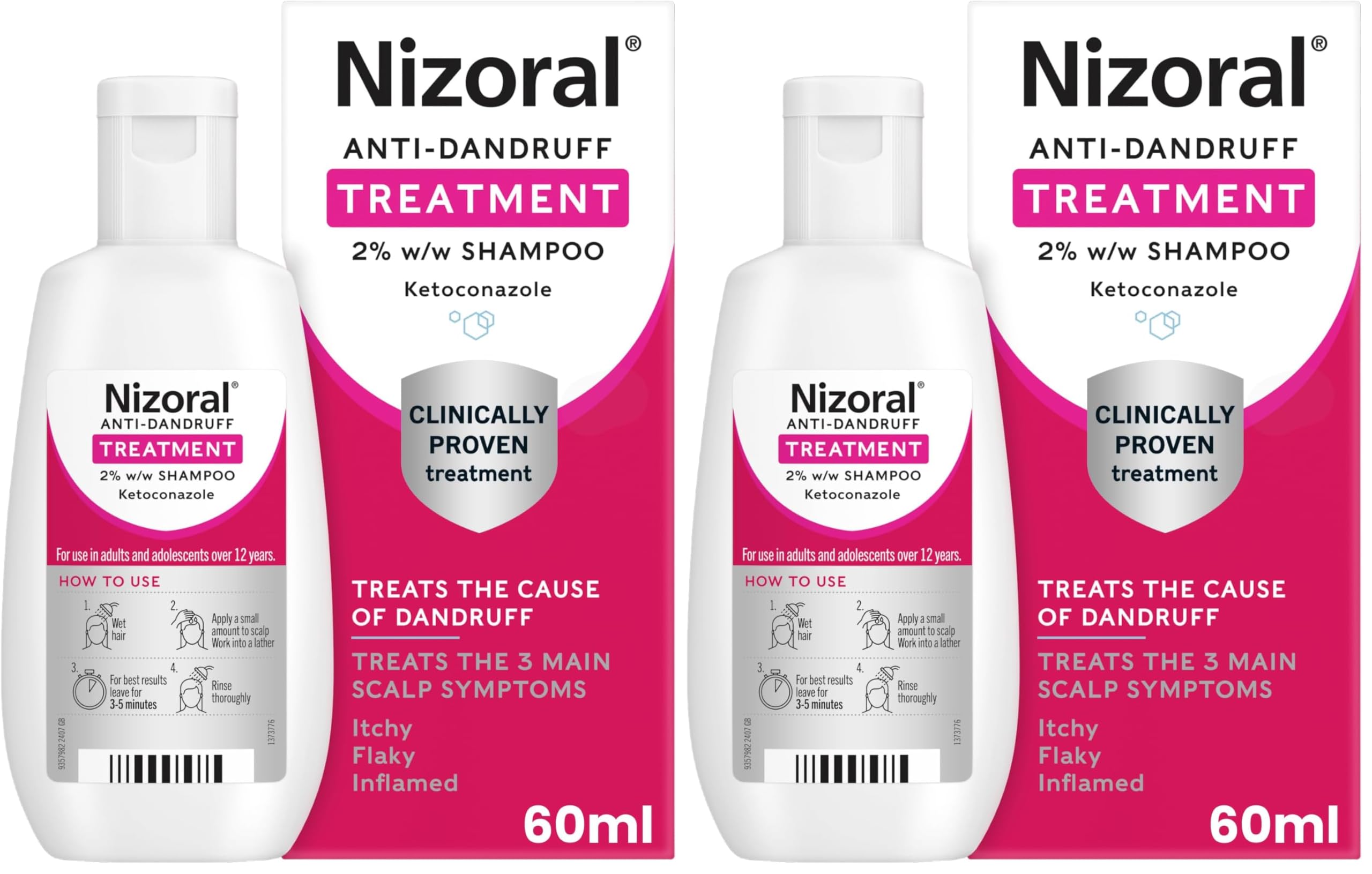 Nizoral Anti-Dandruff Treatment Shampoo 60ml - Ketoconazole for Itchy, Flaky Scalp Control