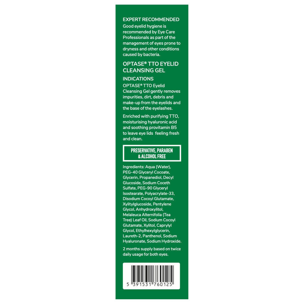 Optase TTO Eyelid Cleansing Gel - Tea Tree Oil Daily Eyelid Hygiene - 50ml 2 Month Supply - Damaged Box - BBE 02/2029