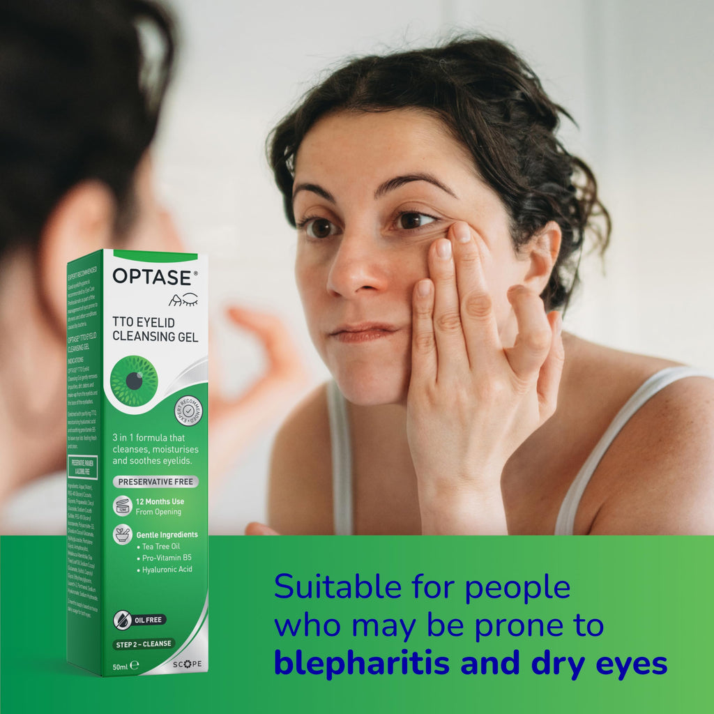 Optase TTO Eyelid Cleansing Gel - Tea Tree Oil Daily Eyelid Hygiene - 50ml 2 Month Supply - Damaged Box - BBE 02/2029