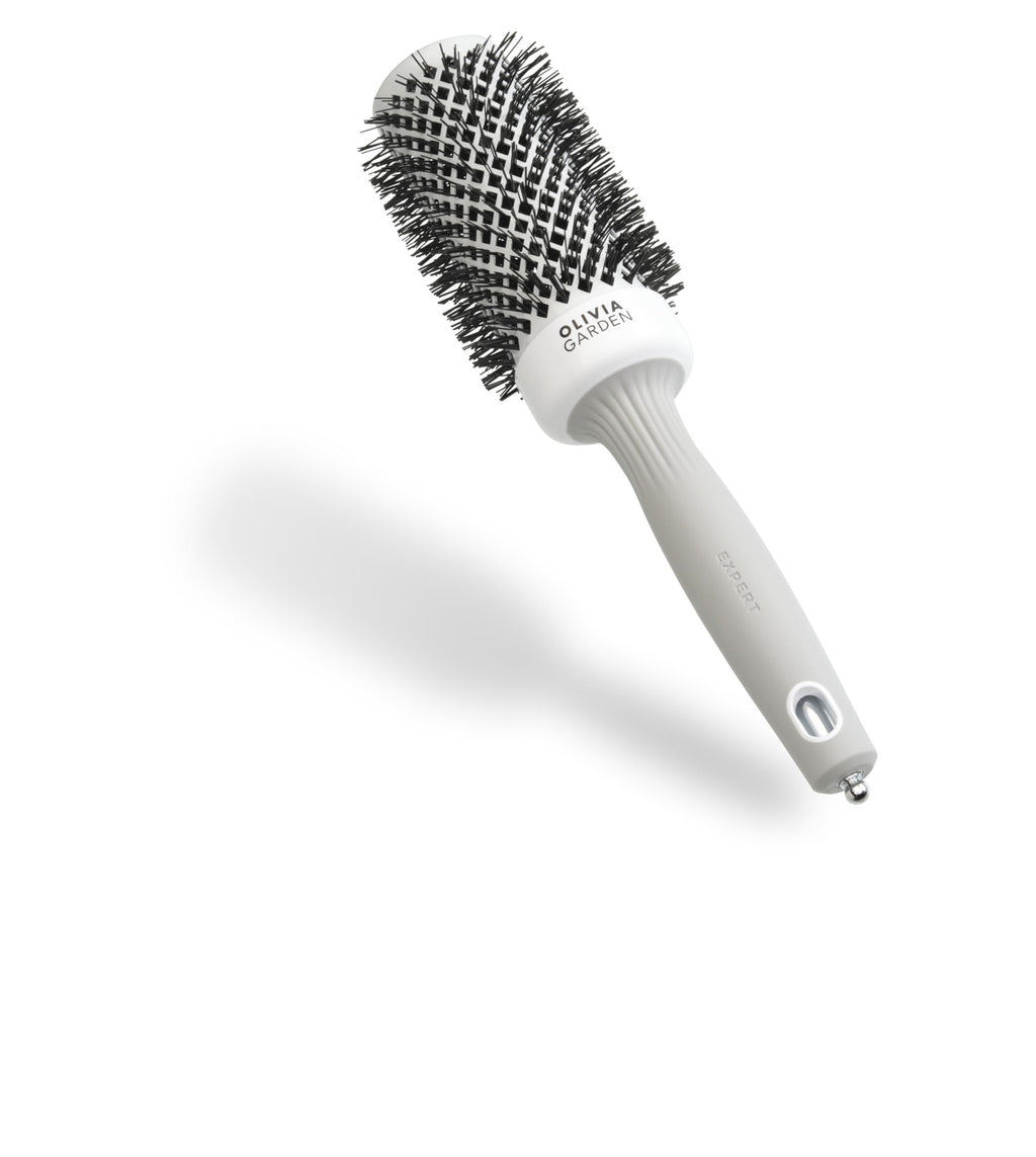 Olivia Garden Expert Blowout Shine - White & Grey - 45 - Ceramic Coated Round Brush for Smooth Blowout, Frizz-Free Hair & Radiant Shine