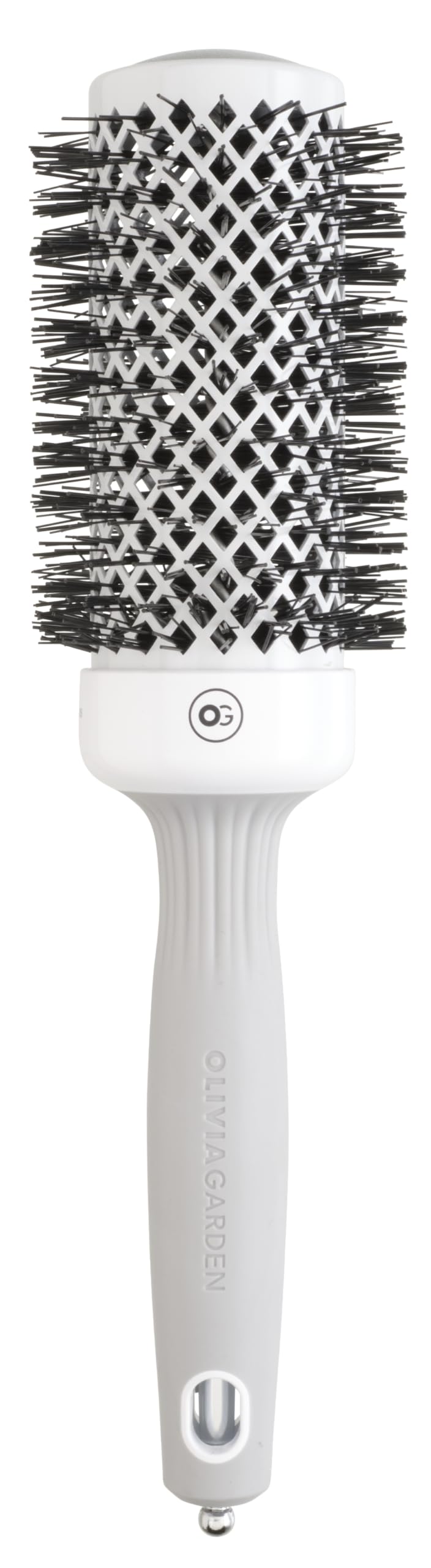 Olivia Garden Expert Blowout Shine - White & Grey - 45 - Ceramic Coated Round Brush for Smooth Blowout, Frizz-Free Hair & Radiant Shine