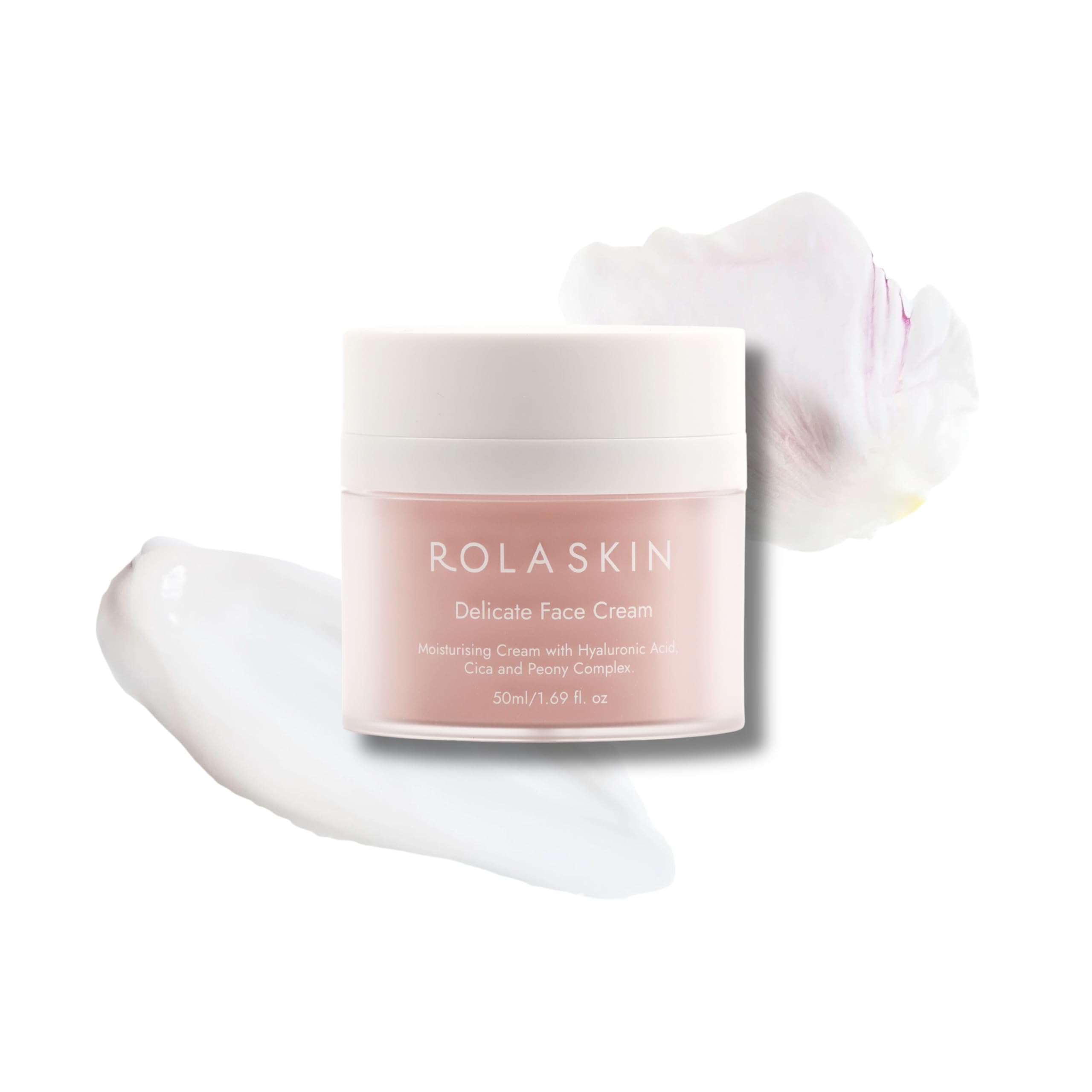Rola Skin Delicate Face Cream 50ml - Hyaluronic Acid and Korean Peony Complex Lightweight Moisturiser - Fragrance Free Sensitive Skin Care - Damaged Box
