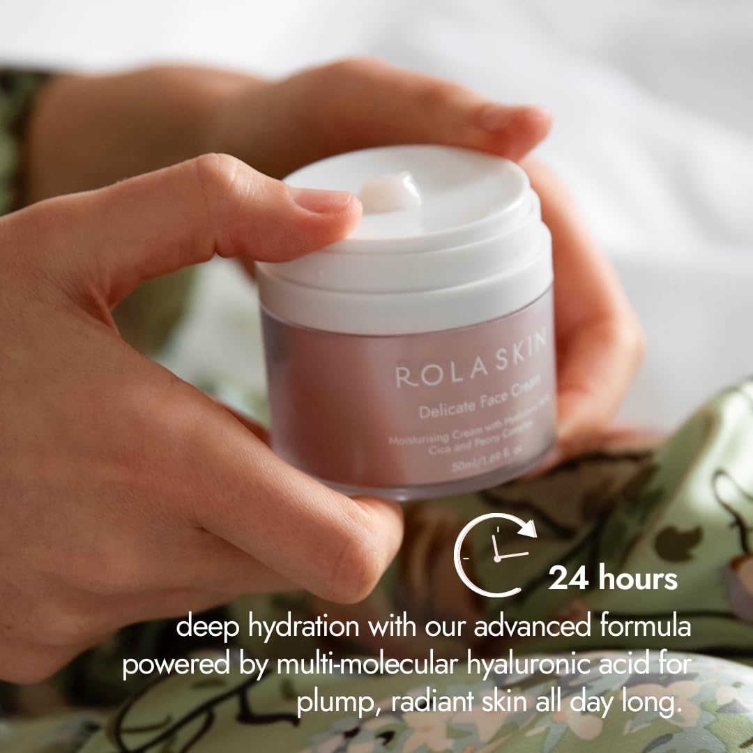 Rola Skin Delicate Face Cream 50ml - Hyaluronic Acid and Korean Peony Complex Lightweight Moisturiser - Fragrance Free Sensitive Skin Care - Damaged Box