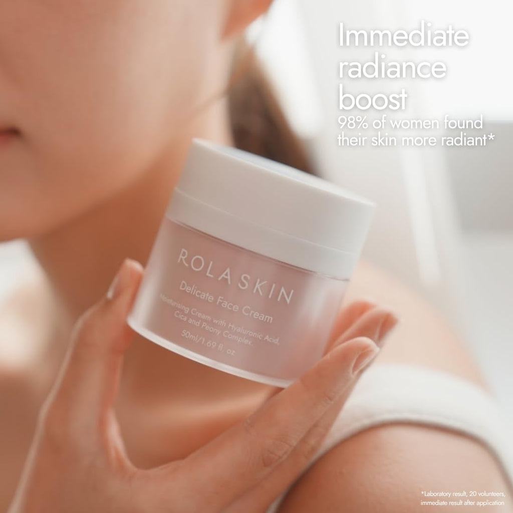 Rola Skin Delicate Face Cream 50ml - Hyaluronic Acid and Korean Peony Complex Lightweight Moisturiser - Fragrance Free Sensitive Skin Care - Damaged Box