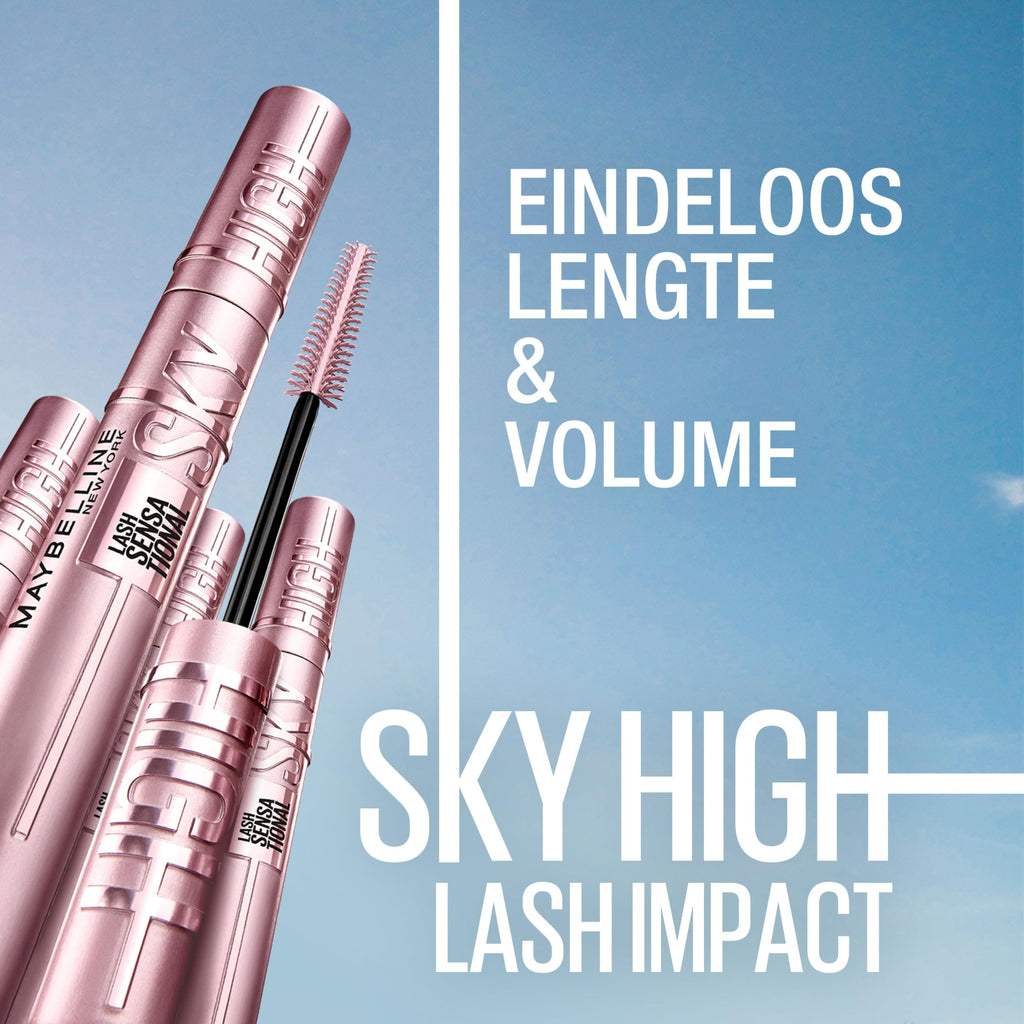 Maybelline Lash Sensational Sky High Mascara - Volumizing, Lengthening, Thickening - Flake-Free Washable Black Mascara with Bamboo Extract - Damaged Box