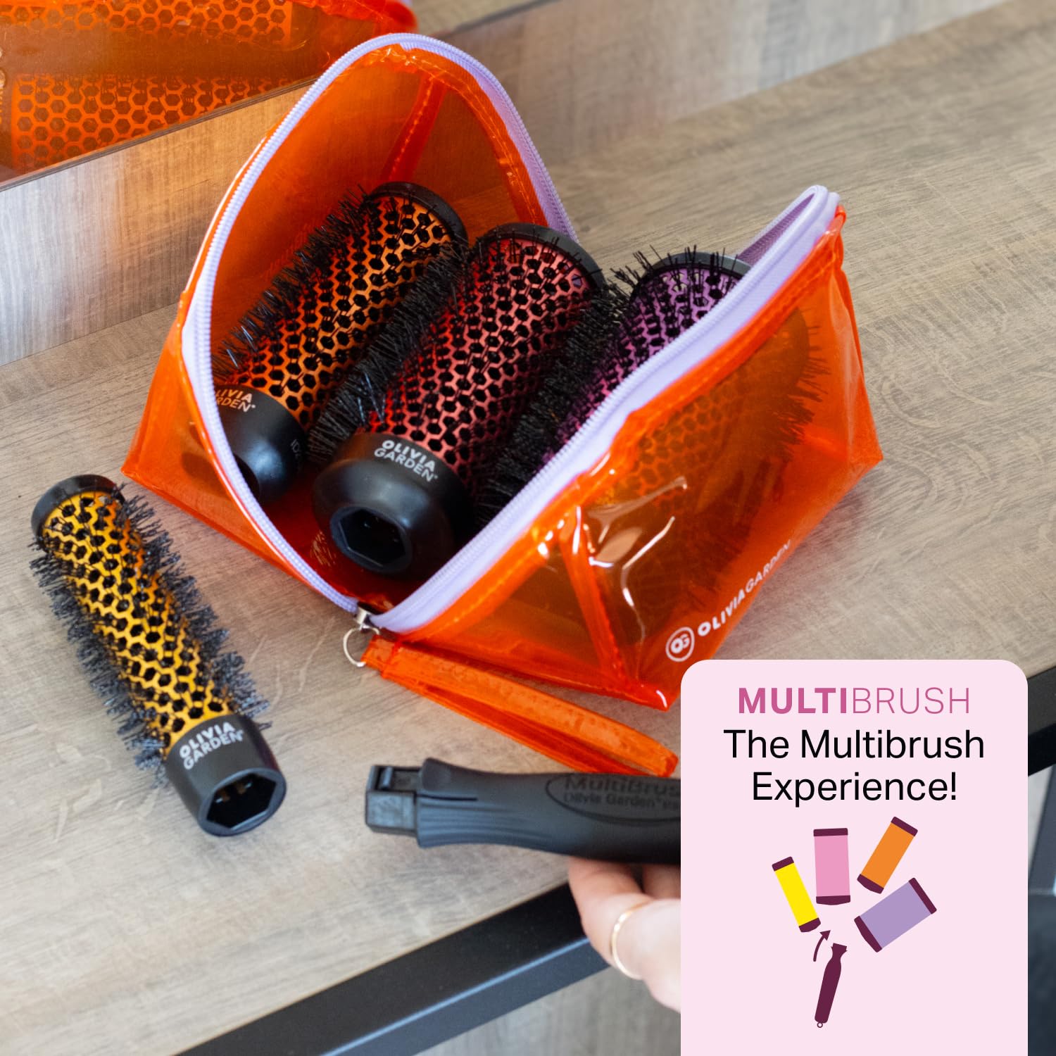 Olivia Garden Multibrush Travel Kit - 4-in-1 Round Brush Set with Interchangeable Barrels - Sizes 25, 35, 45, 55 - Perfect for Great Blowouts & On-the-Go Styling - Damaged Box