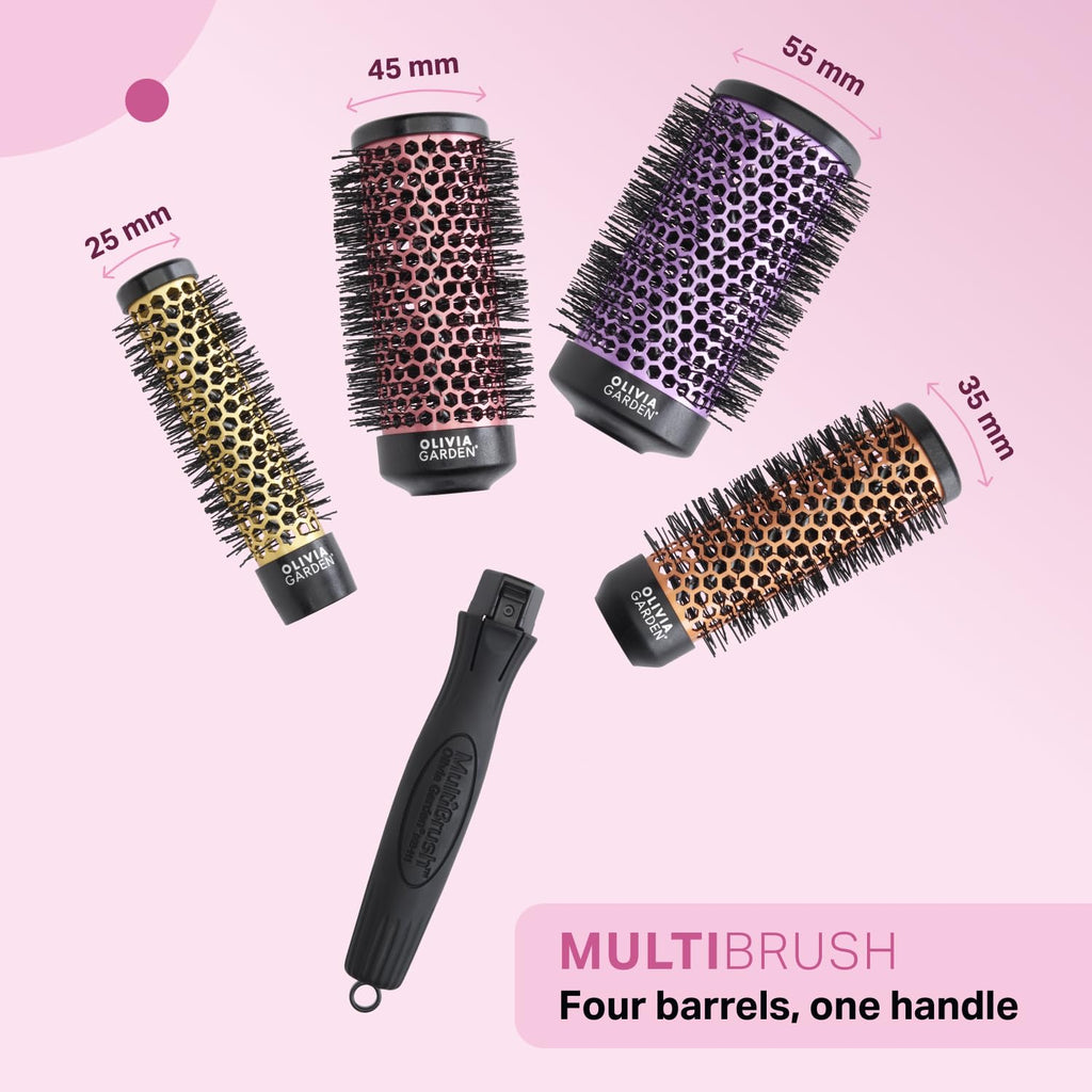 Olivia Garden Multibrush Travel Kit - 4-in-1 Round Brush Set with Interchangeable Barrels - Sizes 25, 35, 45, 55 - Perfect for Great Blowouts & On-the-Go Styling - Damaged Box
