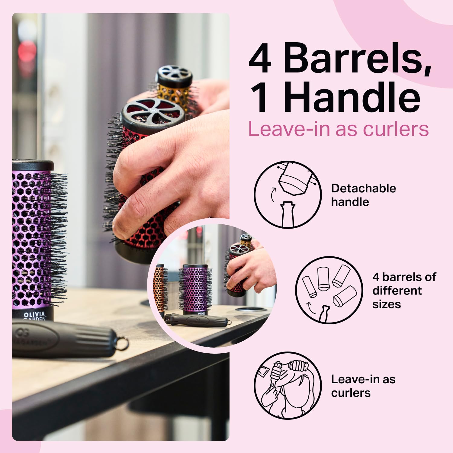 Olivia Garden Multibrush Travel Kit - 4-in-1 Round Brush Set with Interchangeable Barrels - Sizes 25, 35, 45, 55 - Perfect for Great Blowouts & On-the-Go Styling - Damaged Box