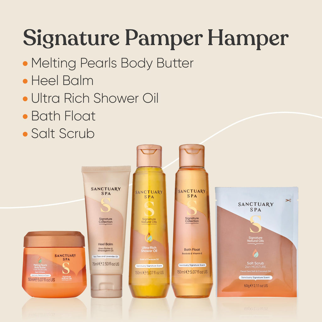 Sanctuary Spa Signature Pamper Hamper Gift Set for Women - Vegan Body Care Collection with Reusable Box - Birthday and Christmas Gifting