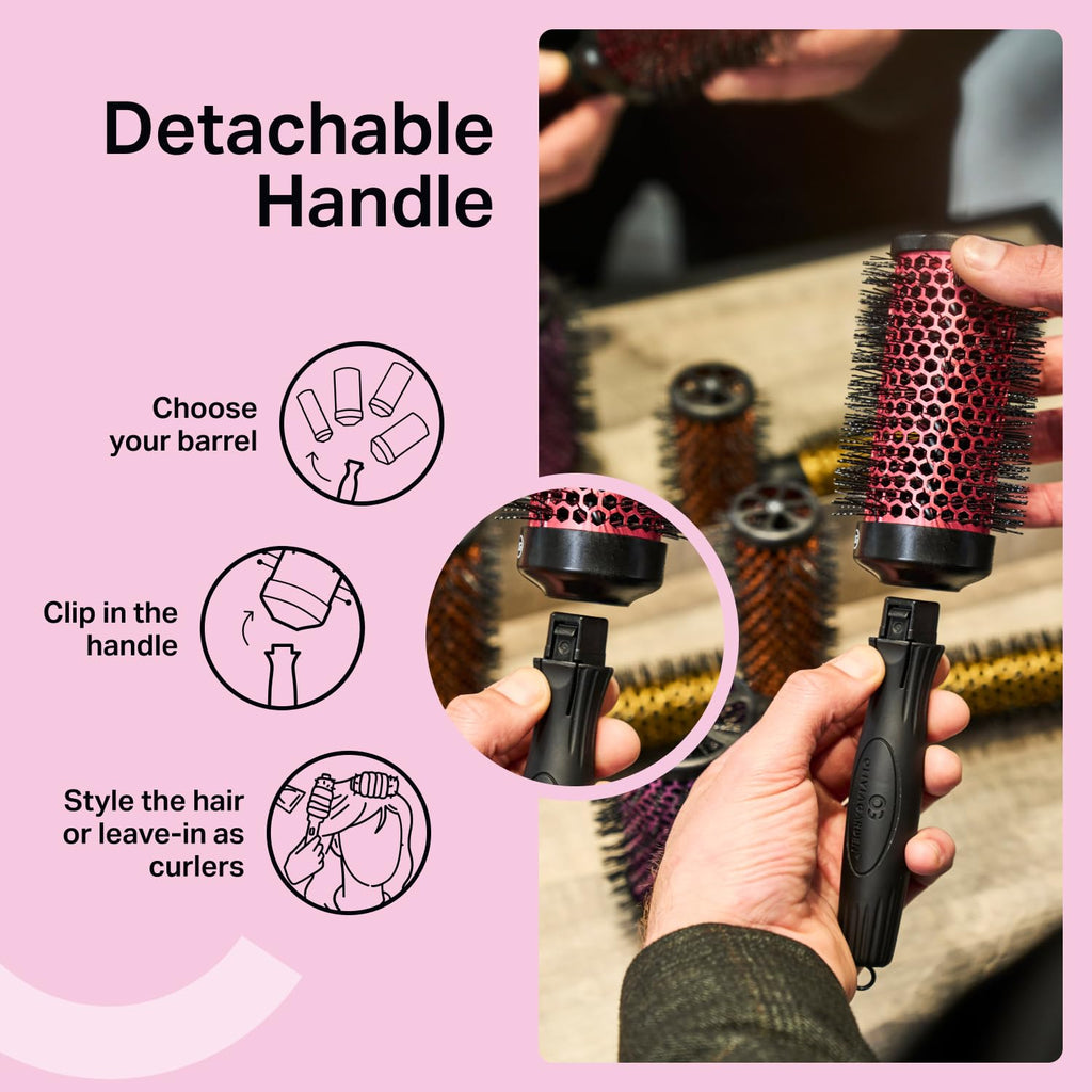 Olivia Garden Multibrush Travel Kit - 4-in-1 Round Brush Set with Interchangeable Barrels - Sizes 25, 35, 45, 55 - Perfect for Great Blowouts & On-the-Go Styling - Damaged Box