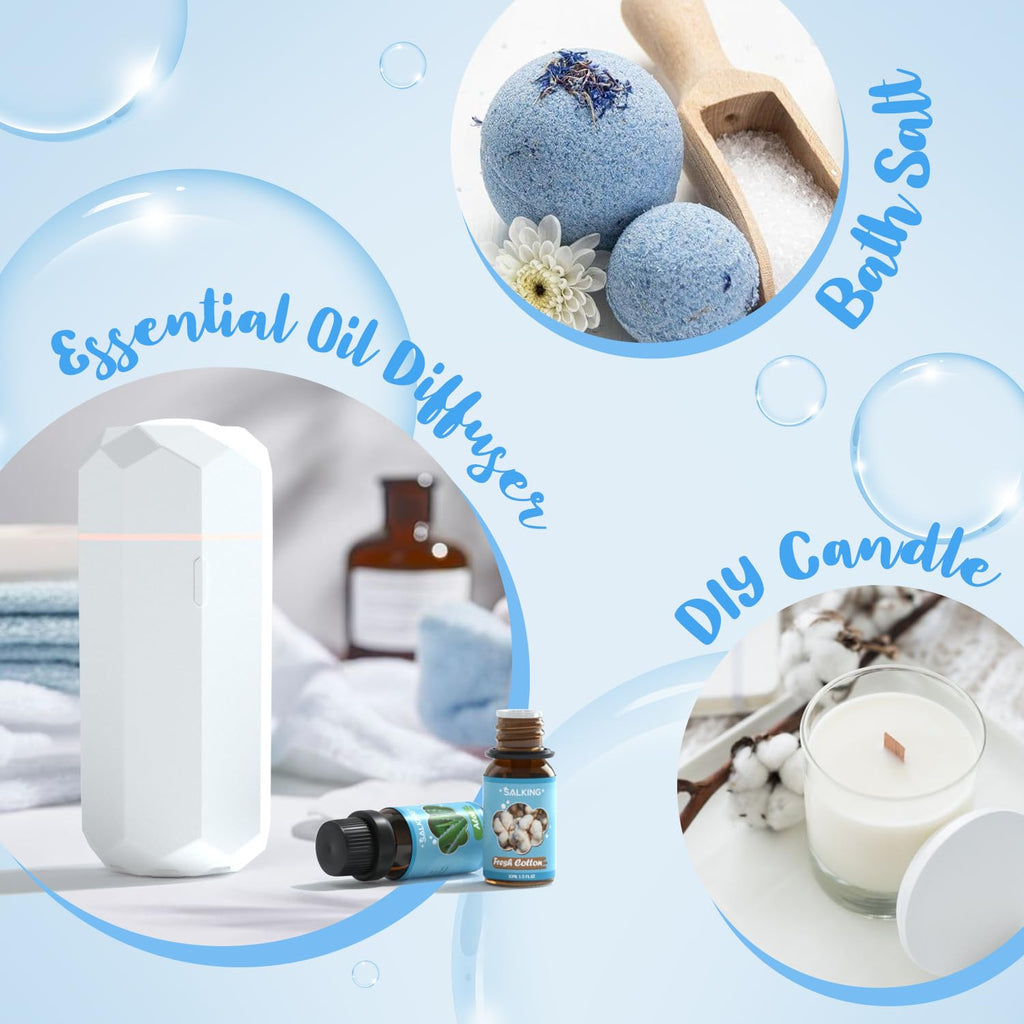 SALKING Clean Fragrance Oils Gift Set - Diffuser, Soap & Candle Making - Lemongrass, Cotton, Linen, Cherry Blossom, Clean Air, Aloe - Damaged Box - BBE 03/2029