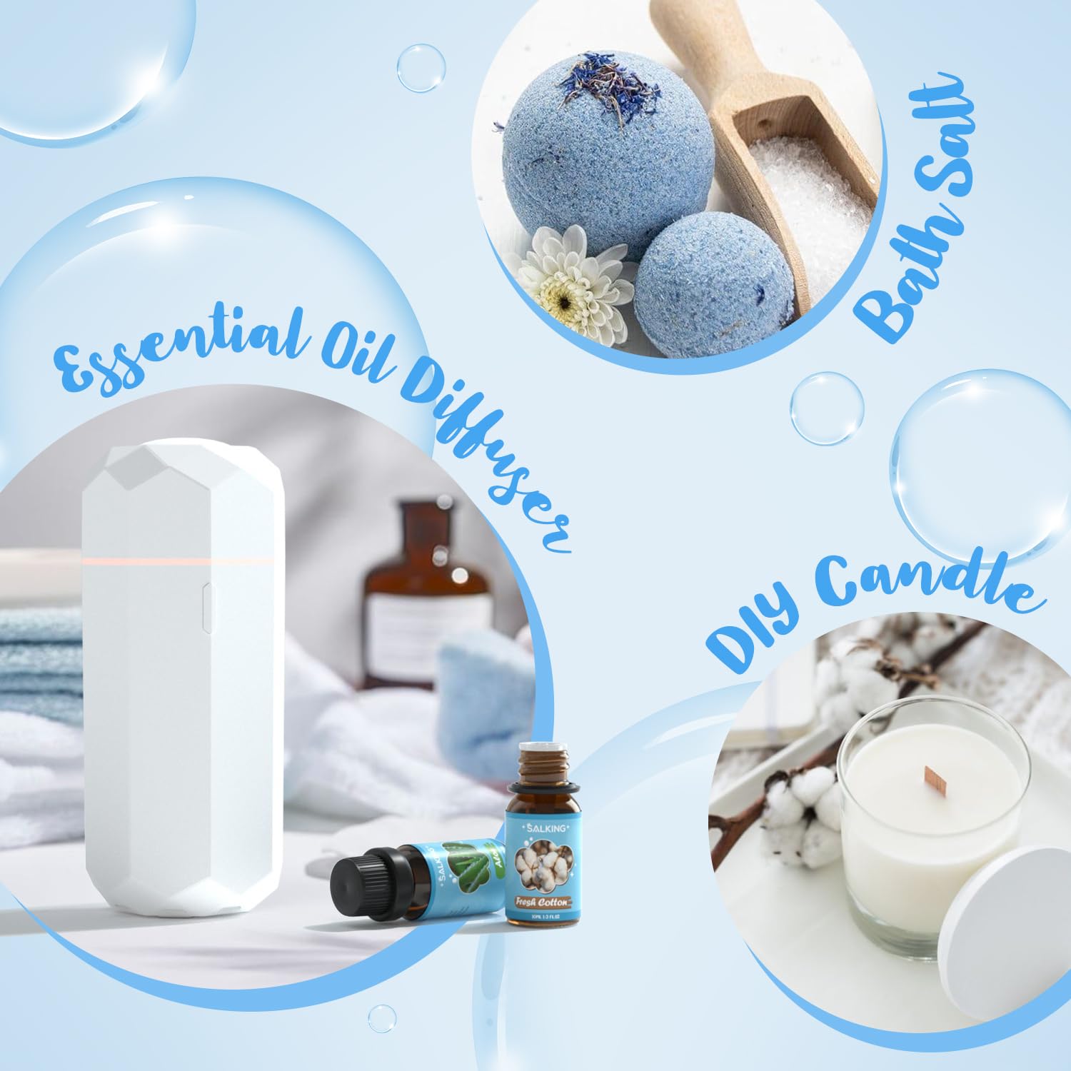 SALKING Clean Fragrance Oils Gift Set - Diffuser, Soap & Candle Making - Lemongrass, Cotton, Linen, Cherry Blossom, Clean Air, Aloe - Damaged Box - BBE 03/2029