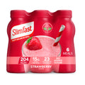 SlimFast Strawberry Meal Replacement Shake 6 x 325ml Bottles - 204 Cals, 15g Protein, 23 Vitamins & Minerals, No Added Sugar - Damaged Box - BBE 12/2026