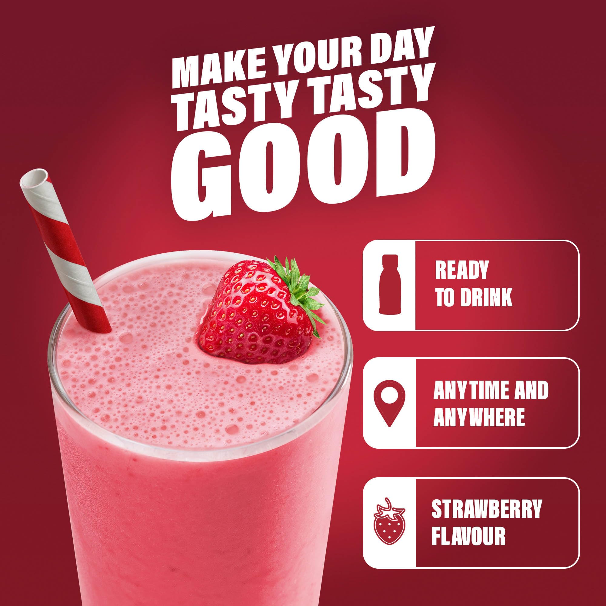 SlimFast Strawberry Meal Replacement Shake 6 x 325ml Bottles - 204 Cals, 15g Protein, 23 Vitamins & Minerals, No Added Sugar - Damaged Box - BBE 12/2026
