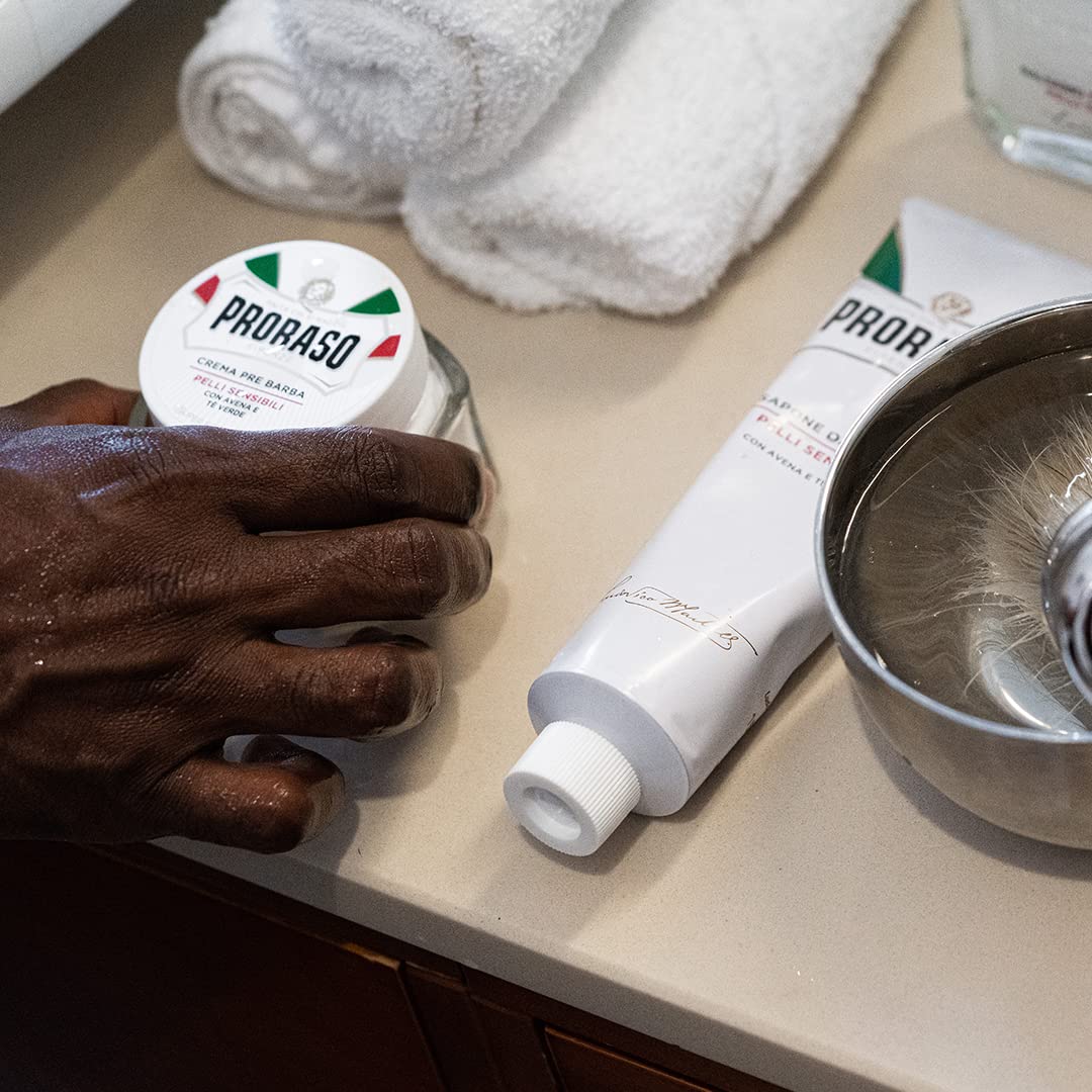 Proraso Pre Shave Cream, 100ml, Sensitive Skin with Oat & Green Tea, Men's Shaving Cream, Made in Italy - Damaged Box
