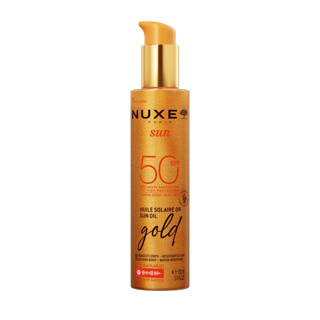 Nuxe Sun Gold Tanning Sun Oil SPF50 150ml, Protective Sun Oil, Shields Face & Body from UVA/UVB & Blue Light, Prevents Dark Spots & Signs of Ageing, Water-Resistant Formula