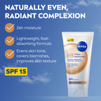 NIVEA BB Tinted Moisturiser SPF 15 Medium 50ml - 24H Hydrating BB Cream with Jojoba Oil for Even Skin Tone - Damaged Box