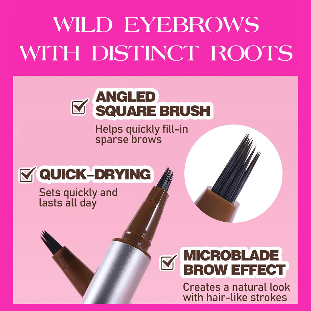 Magic Liquid Eyebrow Pen & Angled Brush Pencil - Waterproof, Long-Lasting, 03 Espresso for Natural Full Brows - Damaged Box