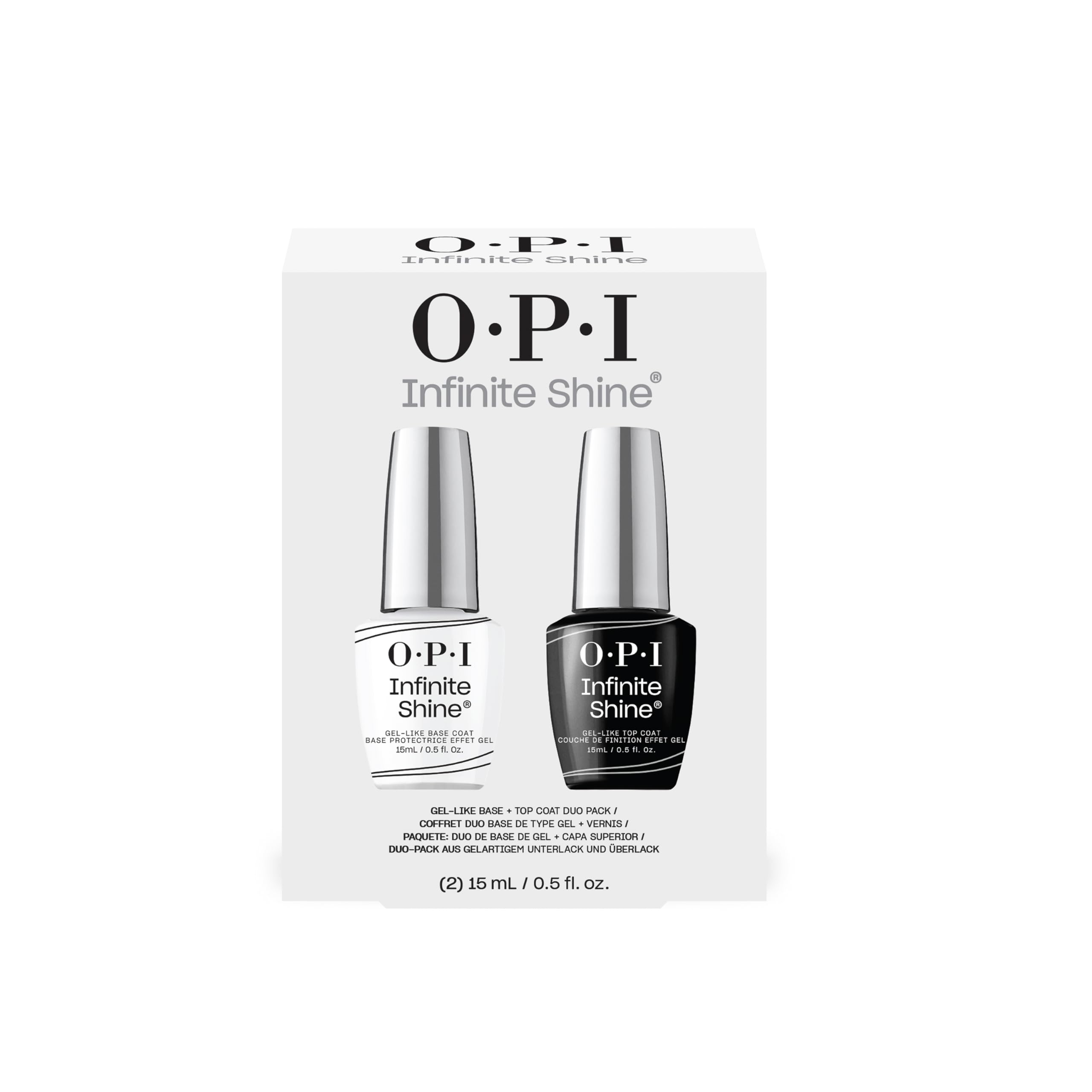 OPI Infinite Shine Nail Polish Base & Top Coat Duo Pack - Intense Shine & Nail Polish Protection - with OPI Pro-Wide Brush (2x15ml) - Damaged Box
