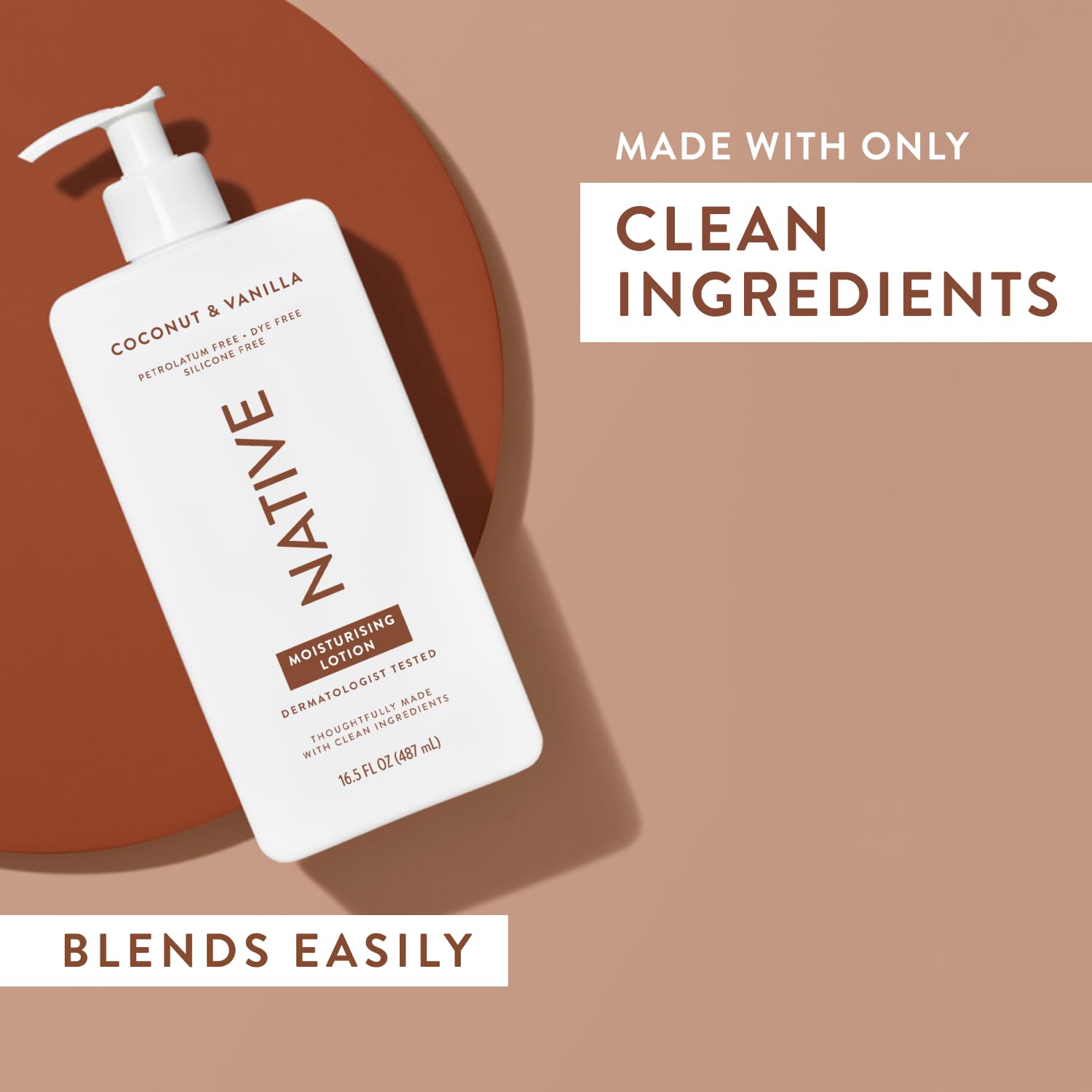 Native Body Lotion for Men & Women - Silicone & Dye Free - Coconut & Vanilla Scented Hand Lotion + Body Moisturizer for Dry Skin - Naturally Derived with Shea Butter & Glycerine (487ml)