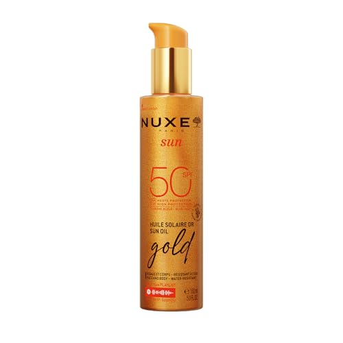 Nuxe Sun Gold Tanning Sun Oil SPF50 150ml, Protective Sun Oil, Shields Face & Body from UVA/UVB & Blue Light, Prevents Dark Spots & Signs of Ageing, Water-Resistant Formula