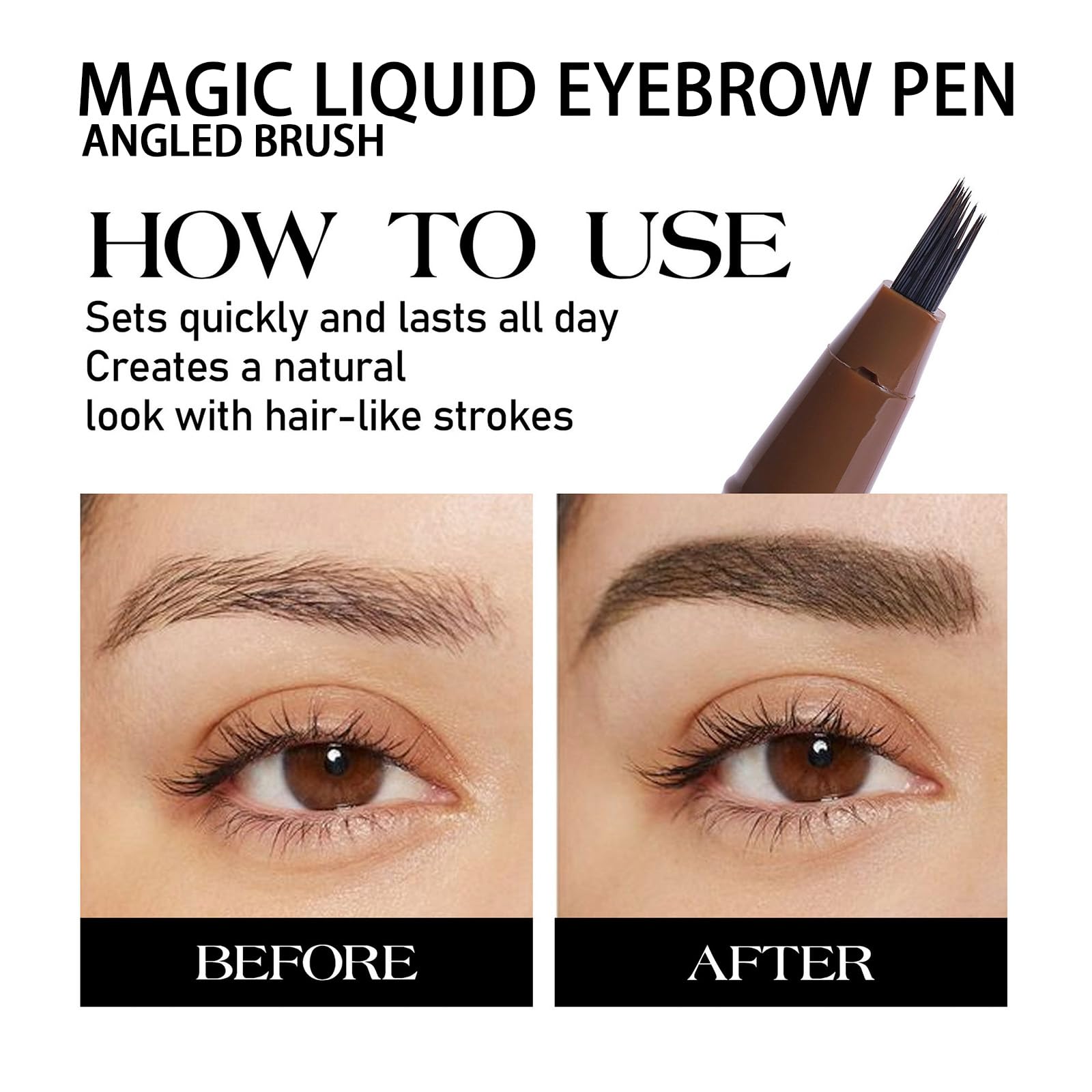 Magic Liquid Eyebrow Pen & Angled Brush Pencil - Waterproof, Long-Lasting, 03 Espresso for Natural Full Brows - Damaged Box