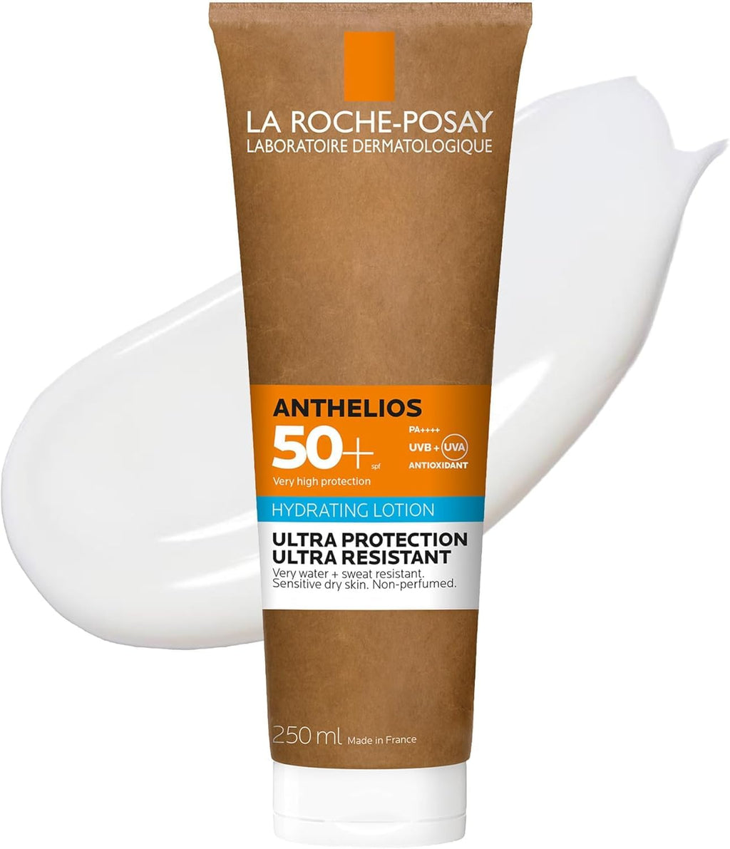 La Roche-Posay Anthelios Hydrating Body Lotion SPF50+, Broad-Spectrum Sunscreen, UVB and UVA Protection, Lightweight Non-Greasy Formula, Suitable for Sensitive Dry skin, 250ml - BBE 03/2028