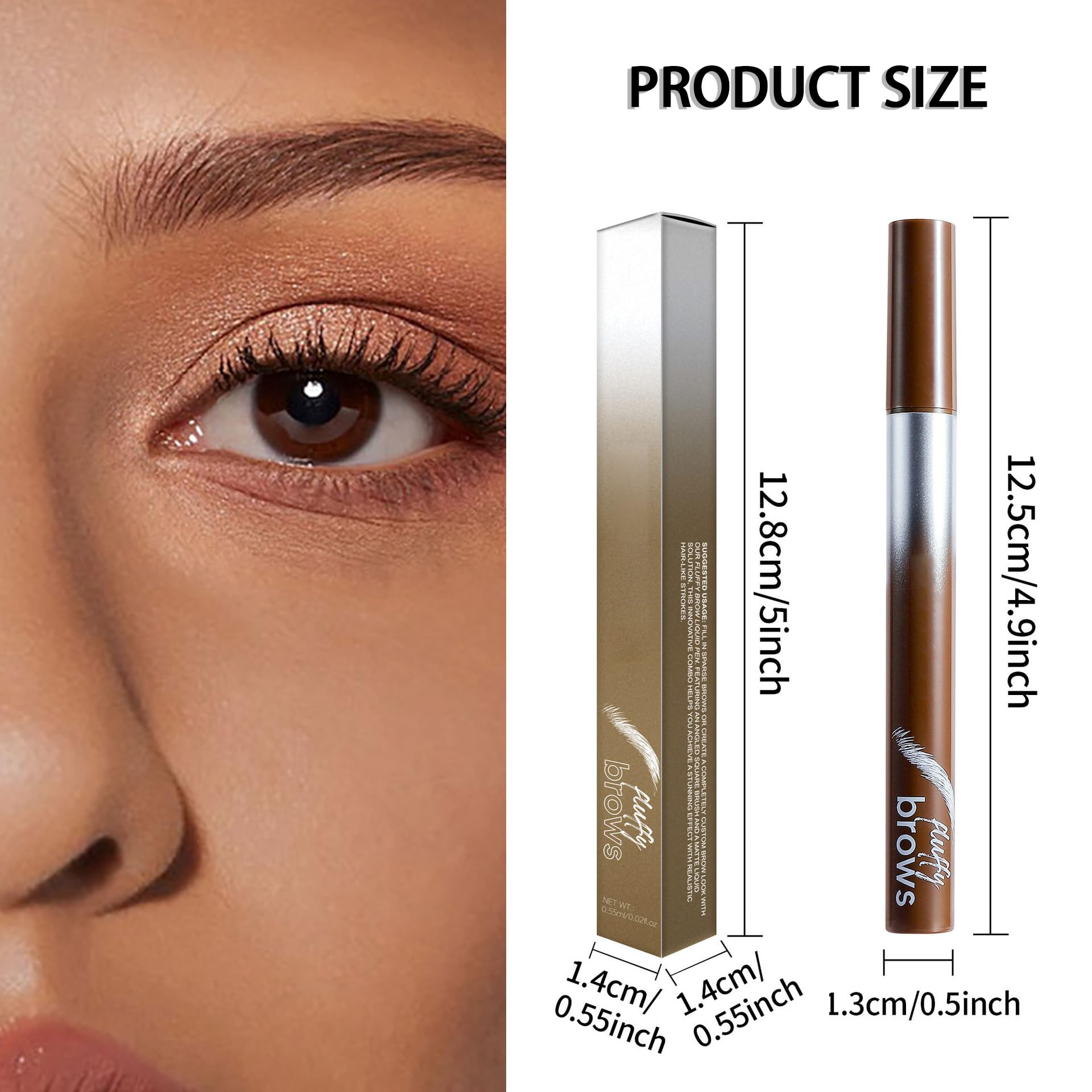 Magic Liquid Eyebrow Pen & Angled Brush Pencil - Waterproof, Long-Lasting, 03 Espresso for Natural Full Brows - Damaged Box
